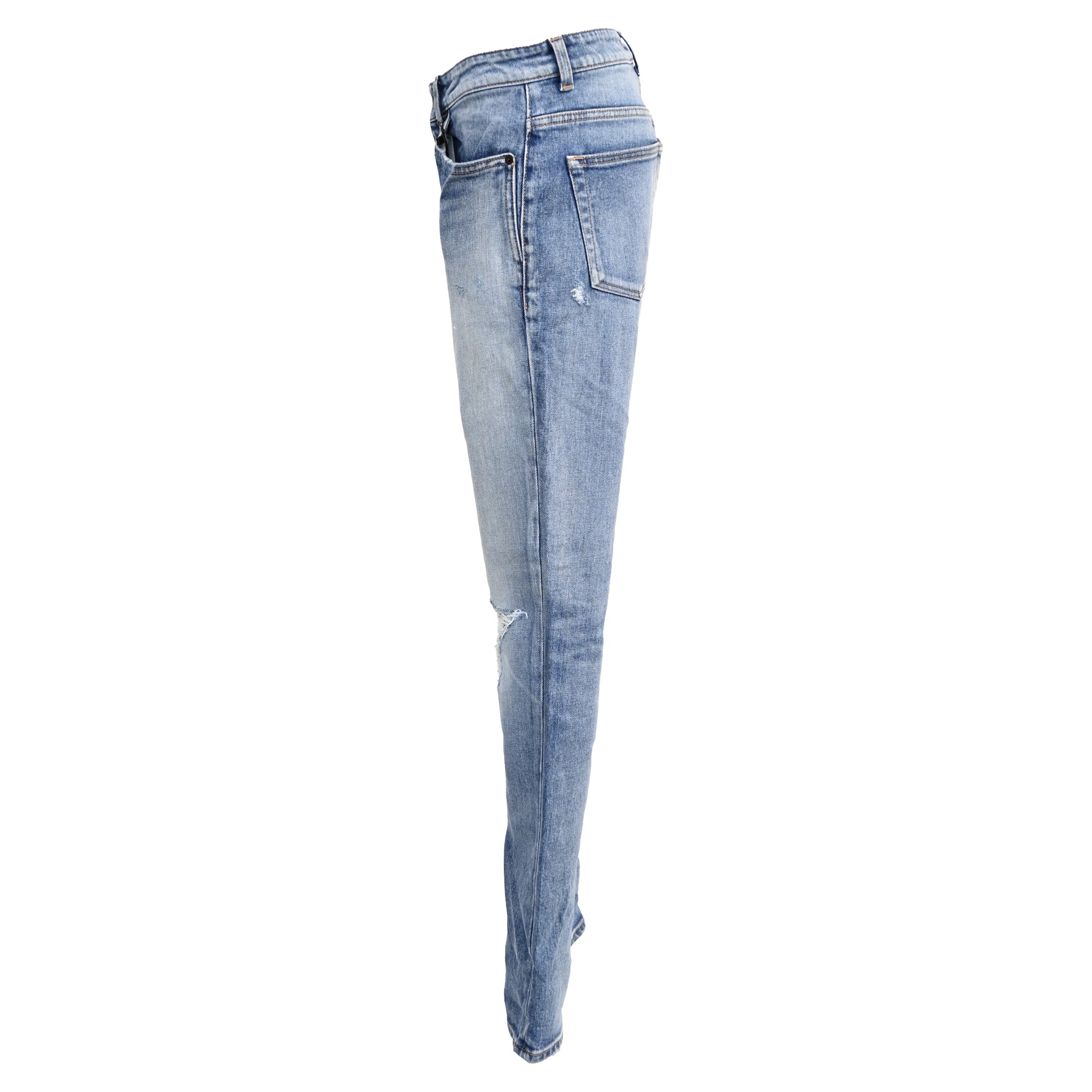 Women's Saint Laurent Distressed Washed Jeans in Light Blue Denim - Image 2
