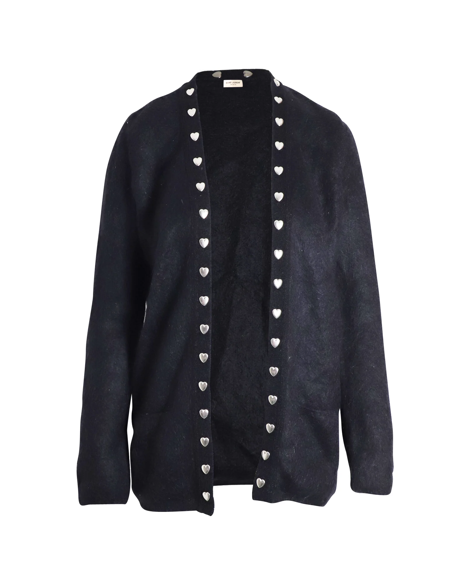 Women's Saint Laurent Heart Stud Cardigan in Black Mohair