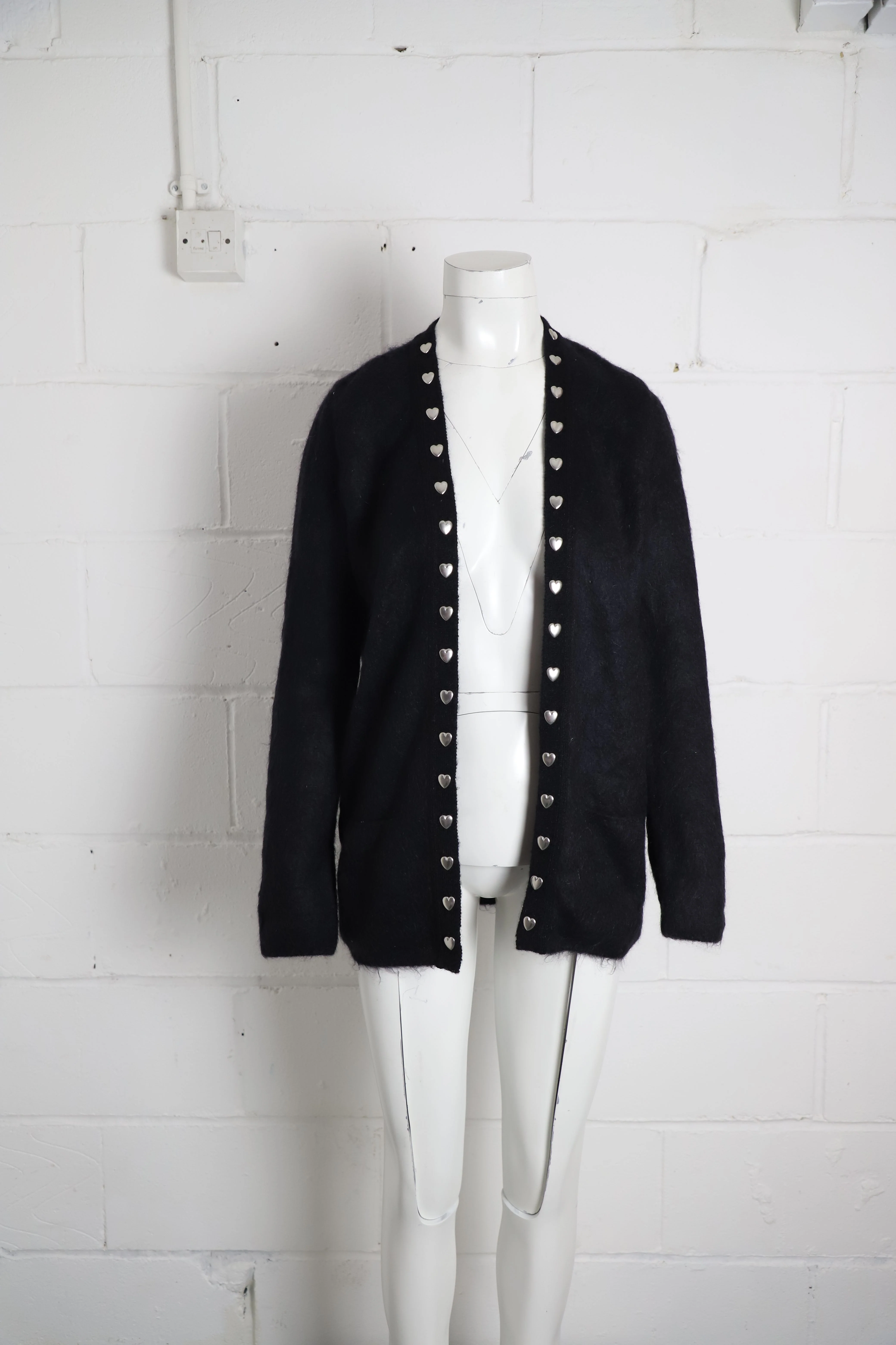 Women's Saint Laurent Heart Stud Cardigan in Black Mohair - Image 7