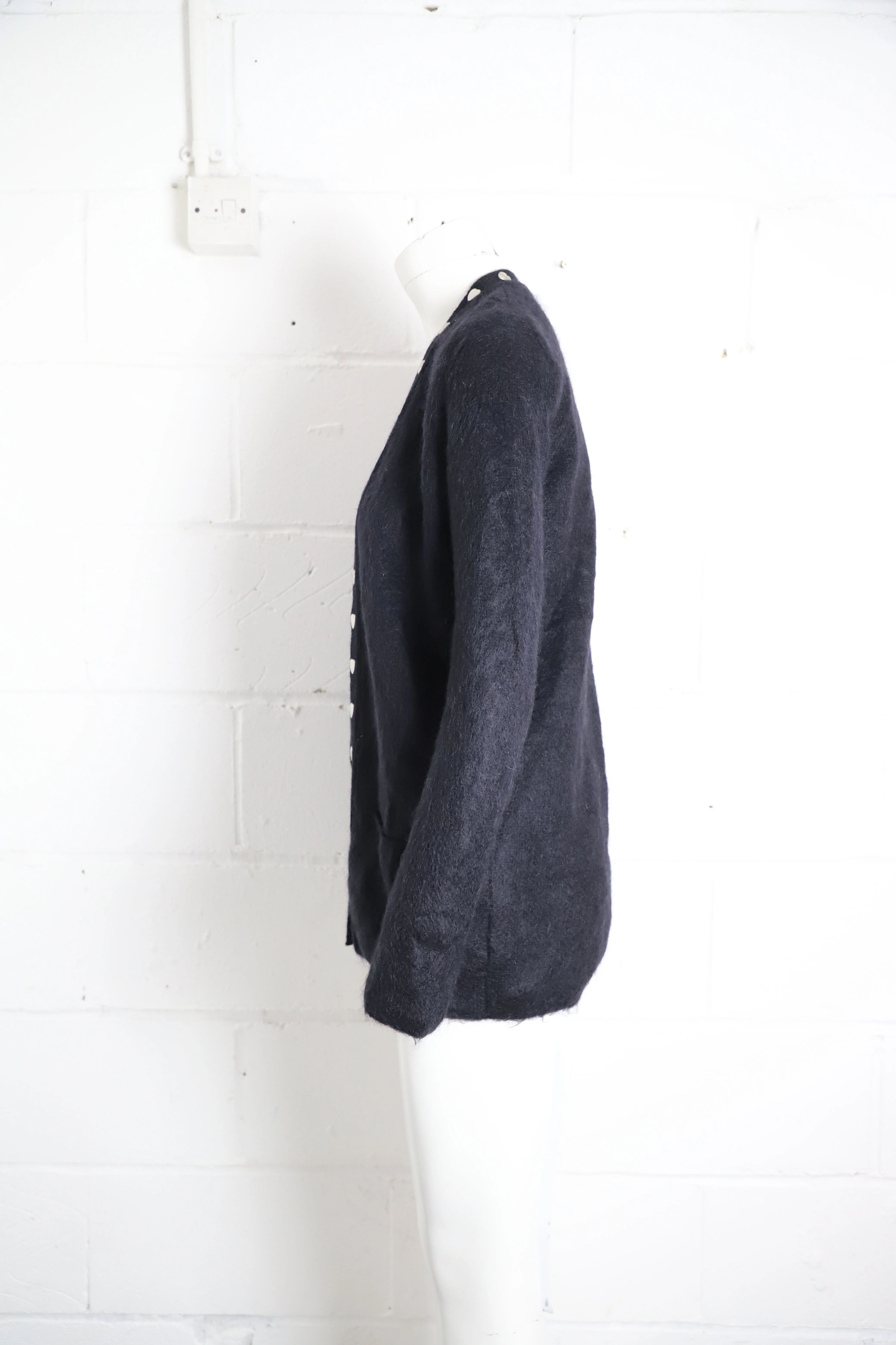 Women's Saint Laurent Heart Stud Cardigan in Black Mohair - Image 8