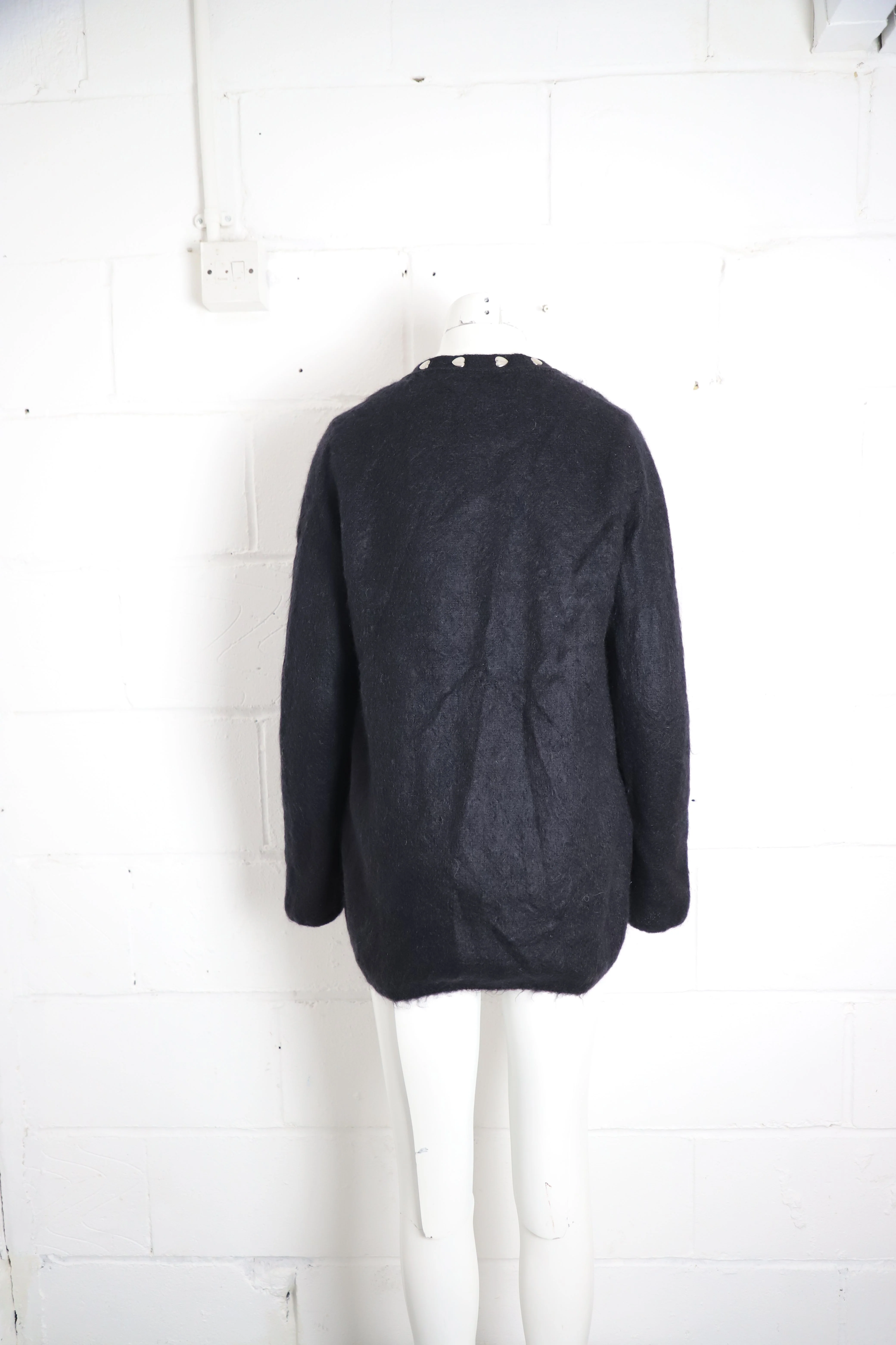 Women's Saint Laurent Heart Stud Cardigan in Black Mohair - Image 9