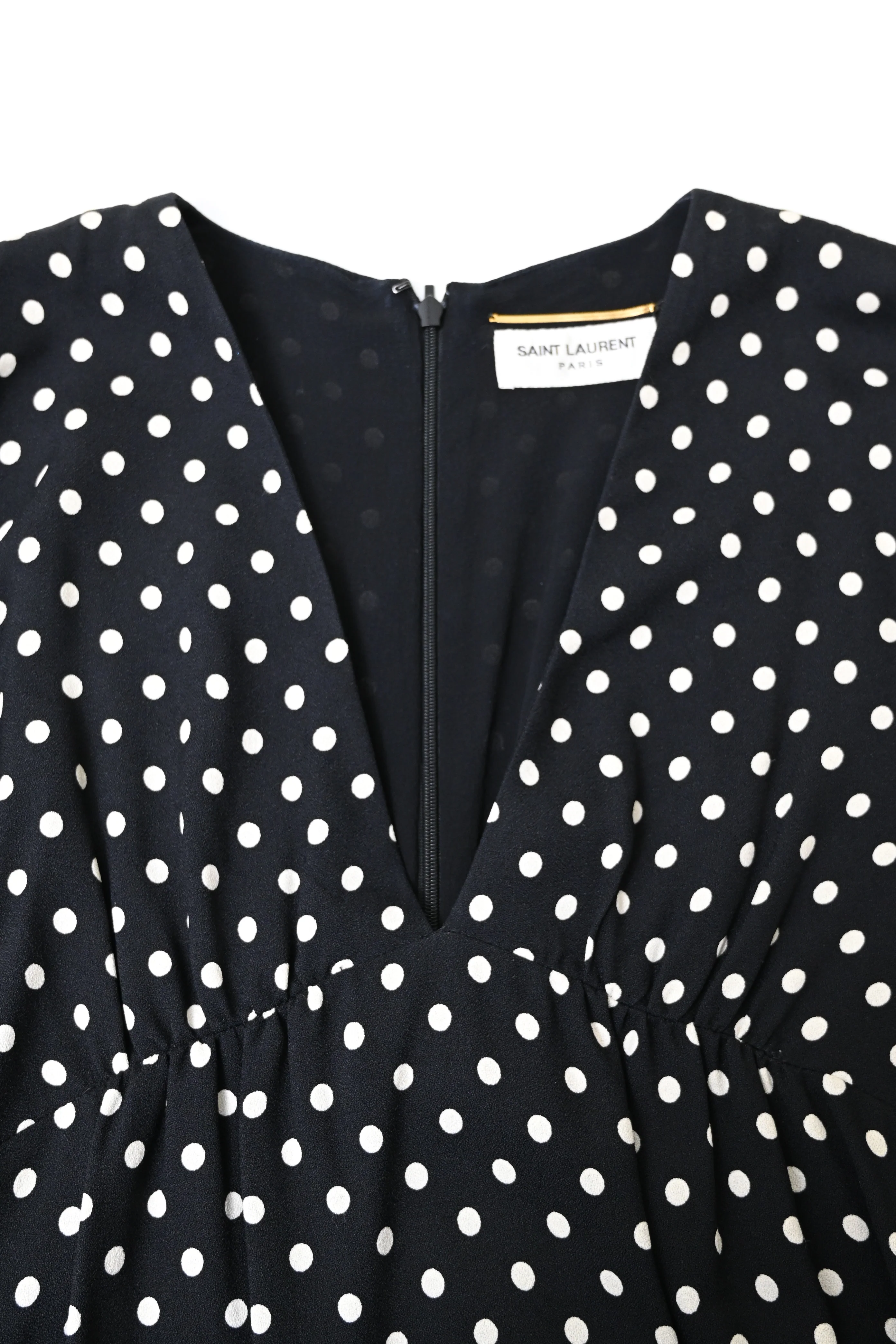 Women's Saint Laurent Polka Dot V-Neck Mini Dress in Black Viscose - Image 10