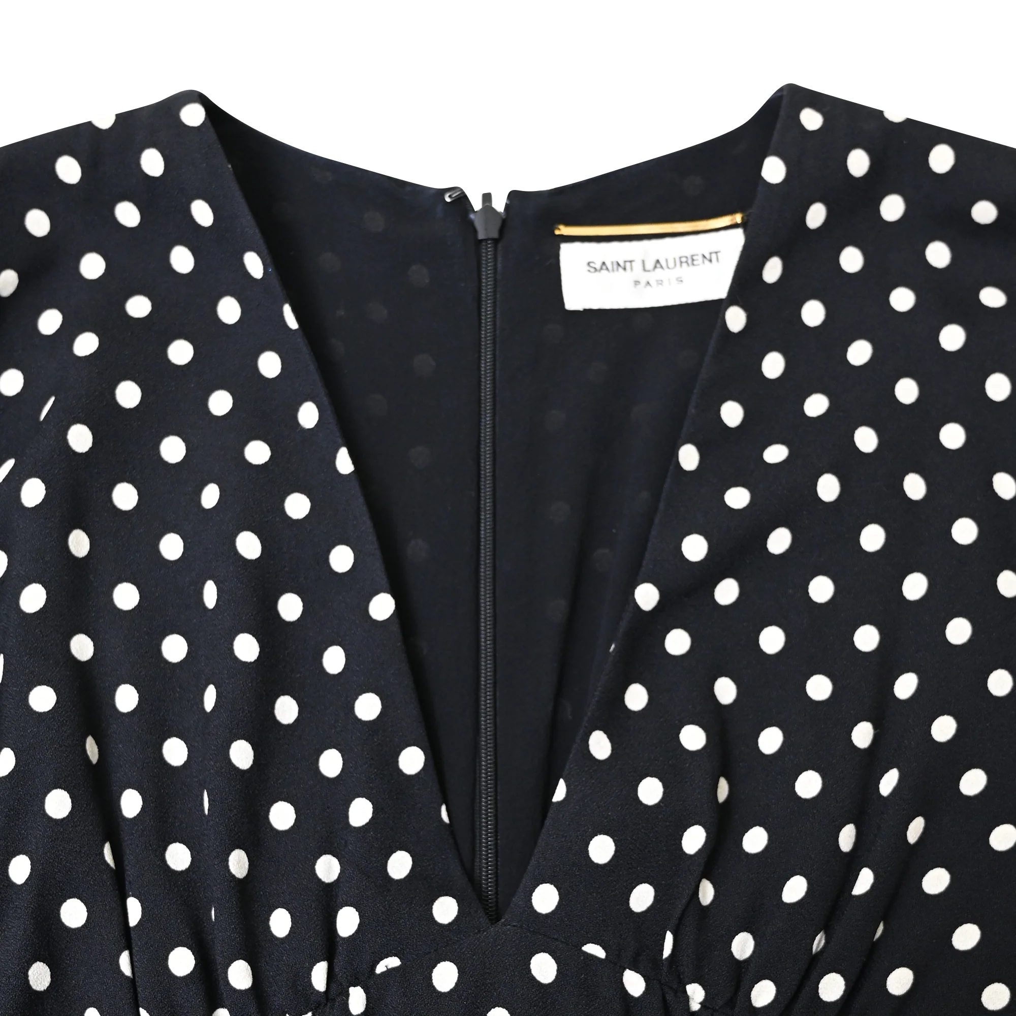 Women's Saint Laurent Polka Dot V-Neck Mini Dress in Black Viscose - Image 5