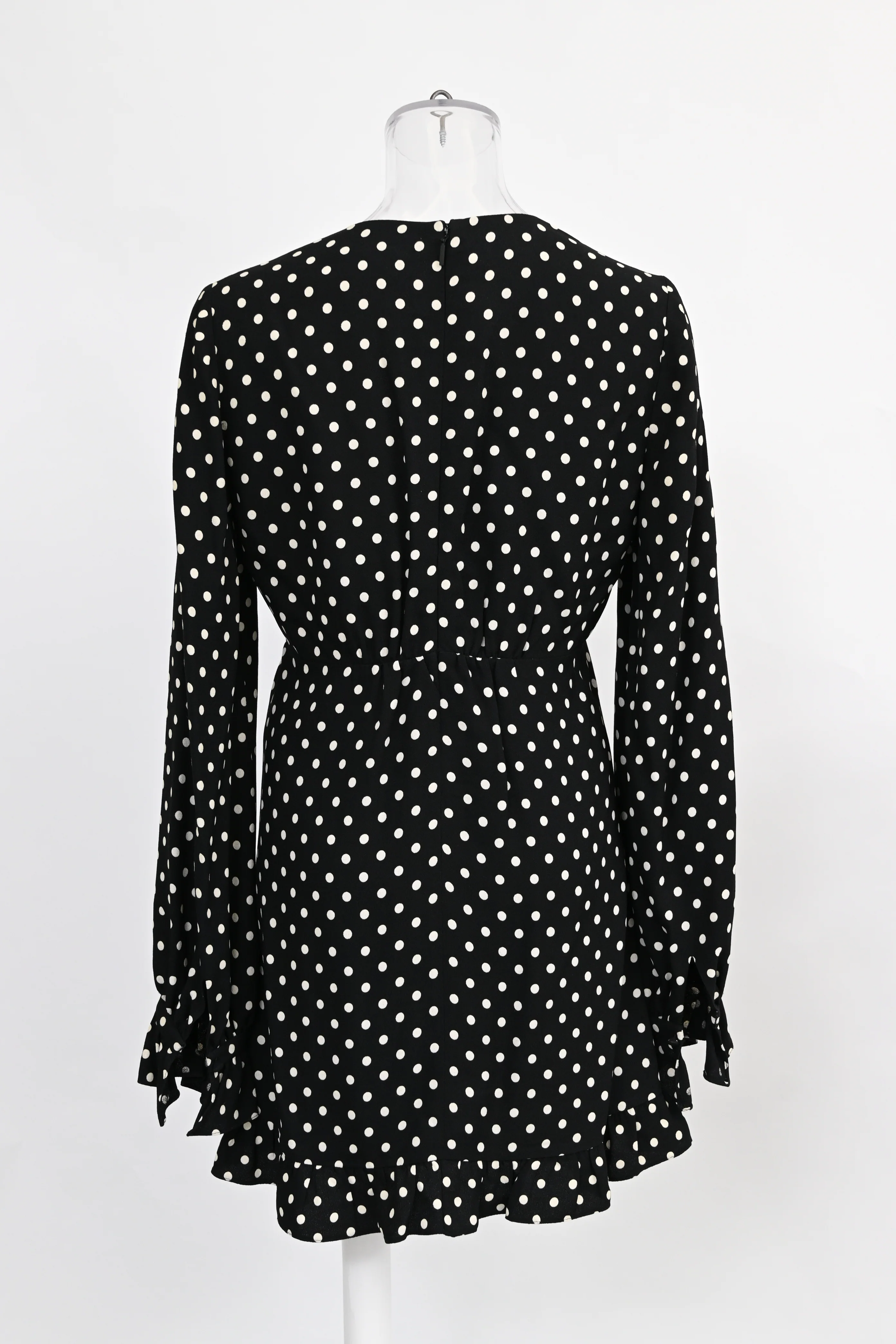 Women's Saint Laurent Polka Dot V-Neck Mini Dress in Black Viscose - Image 8