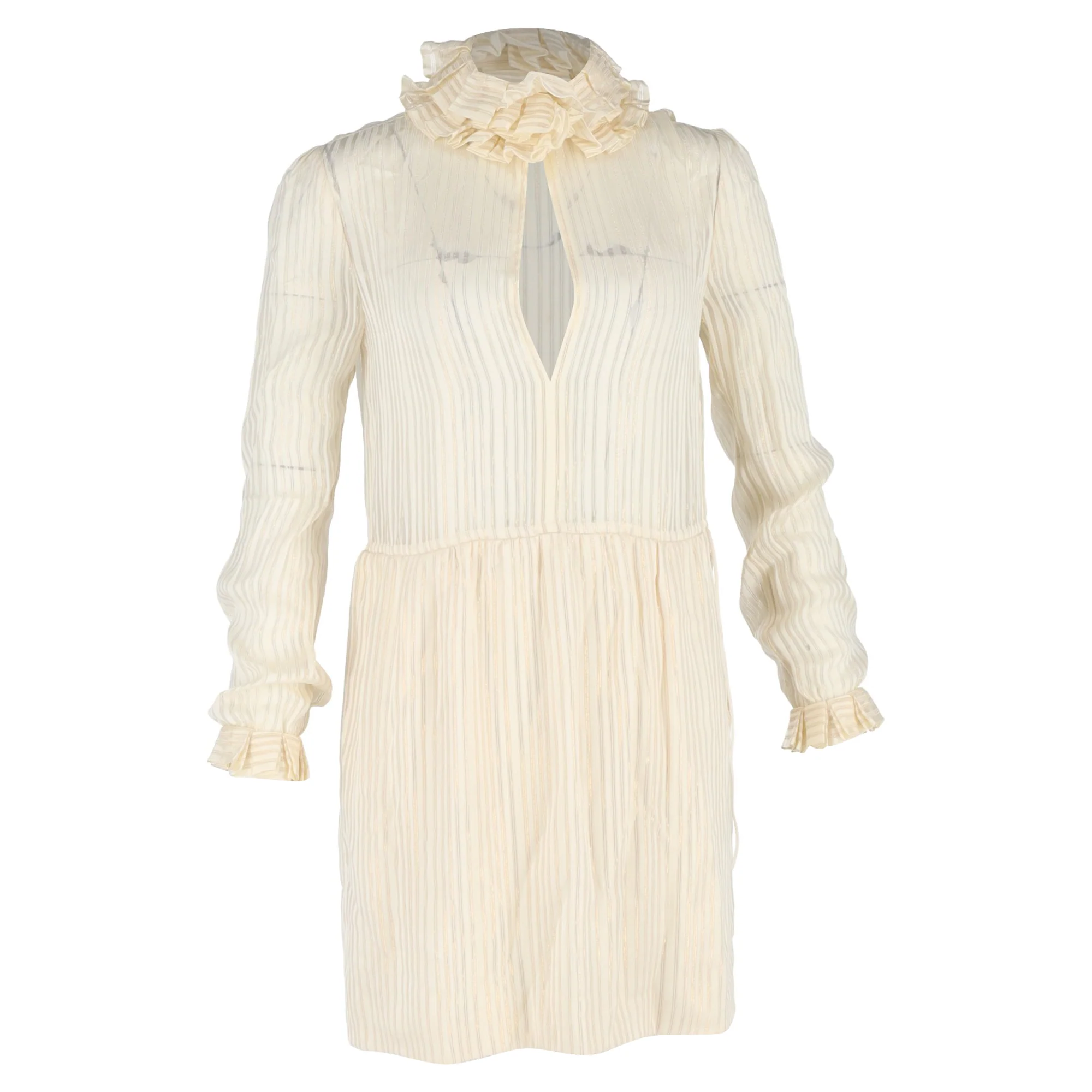 Women's Saint Laurent Striped Lamé Mini Dress in Cream Silk