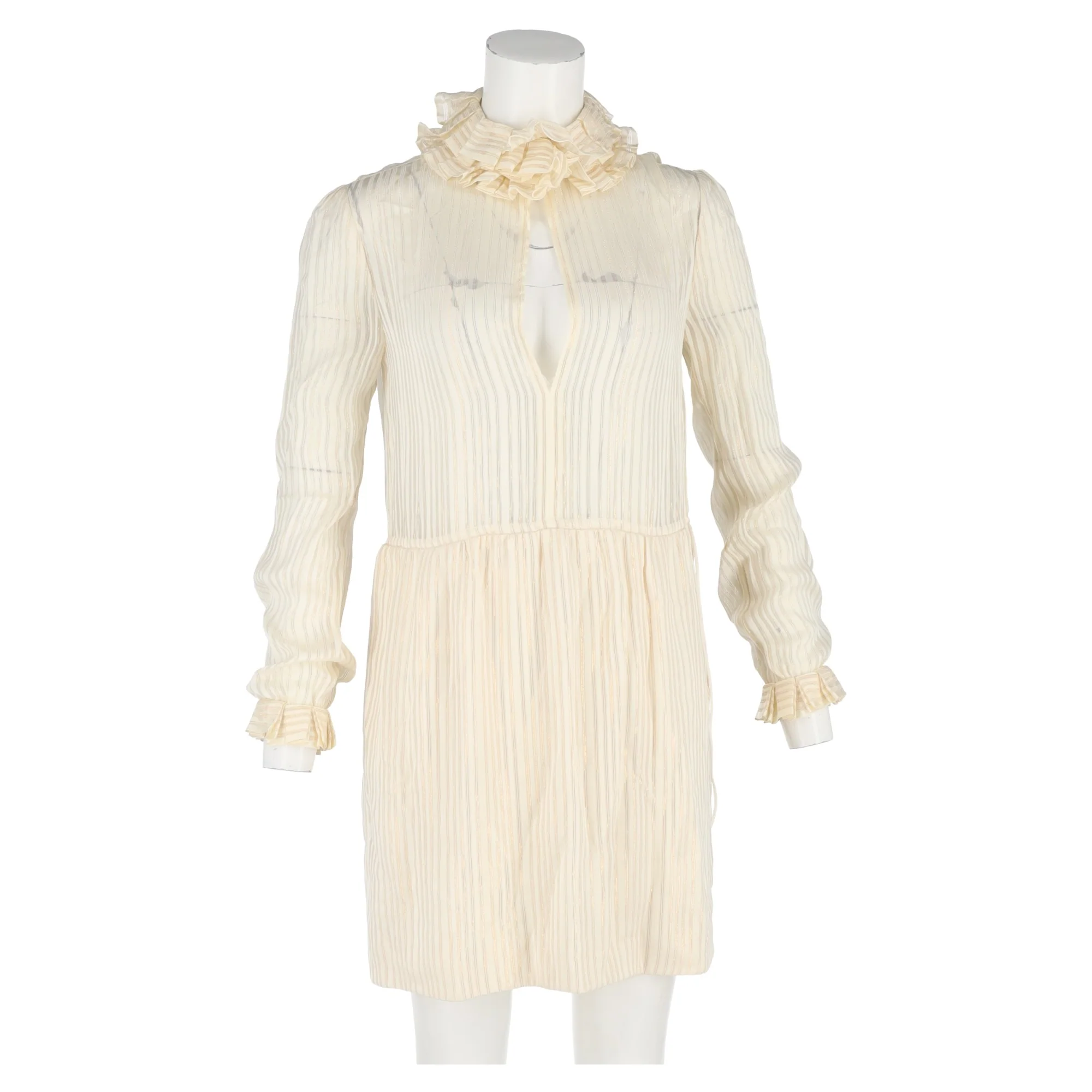 Women's Saint Laurent Striped Lamé Mini Dress in Cream Silk - Image 4