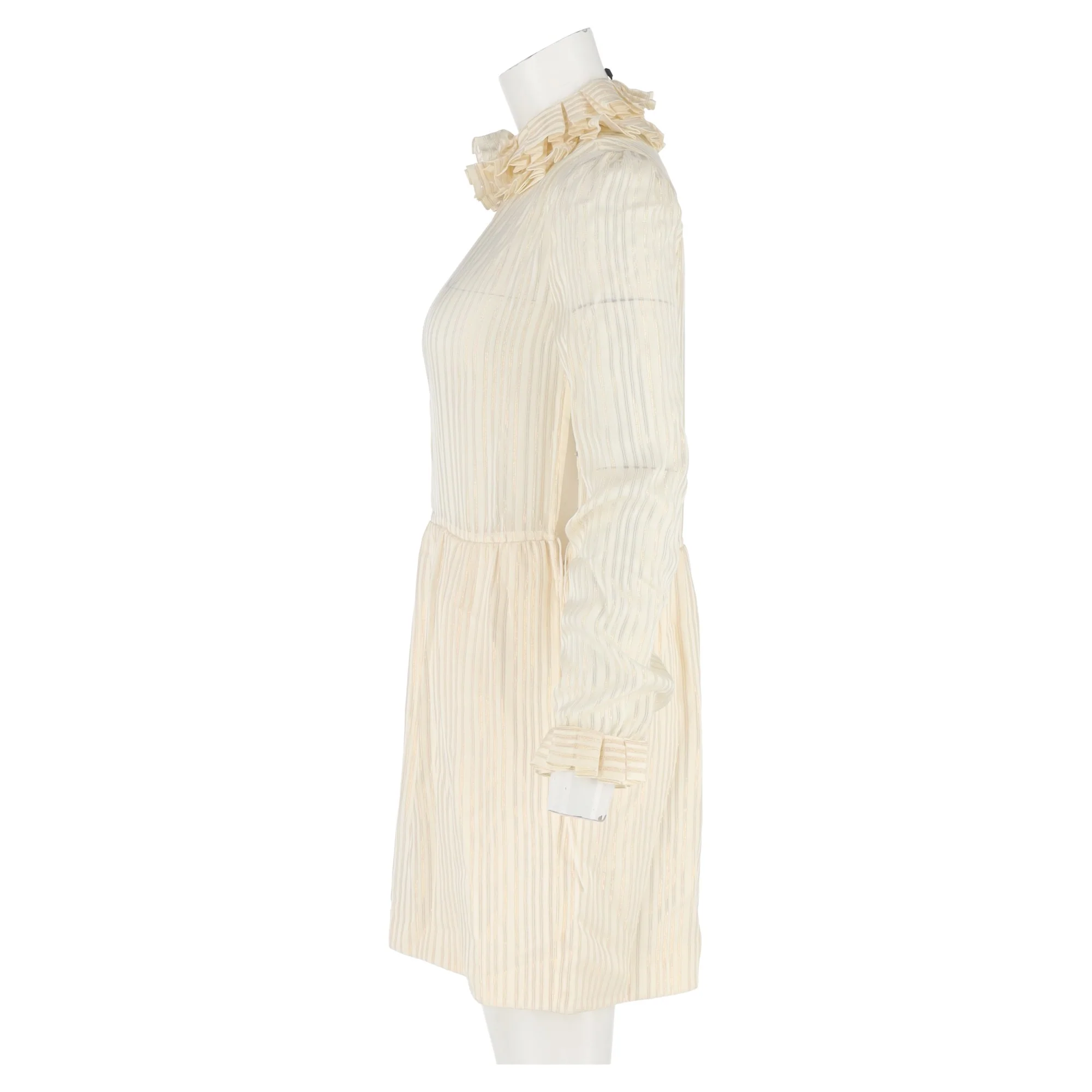 Women's Saint Laurent Striped Lamé Mini Dress in Cream Silk - Image 5