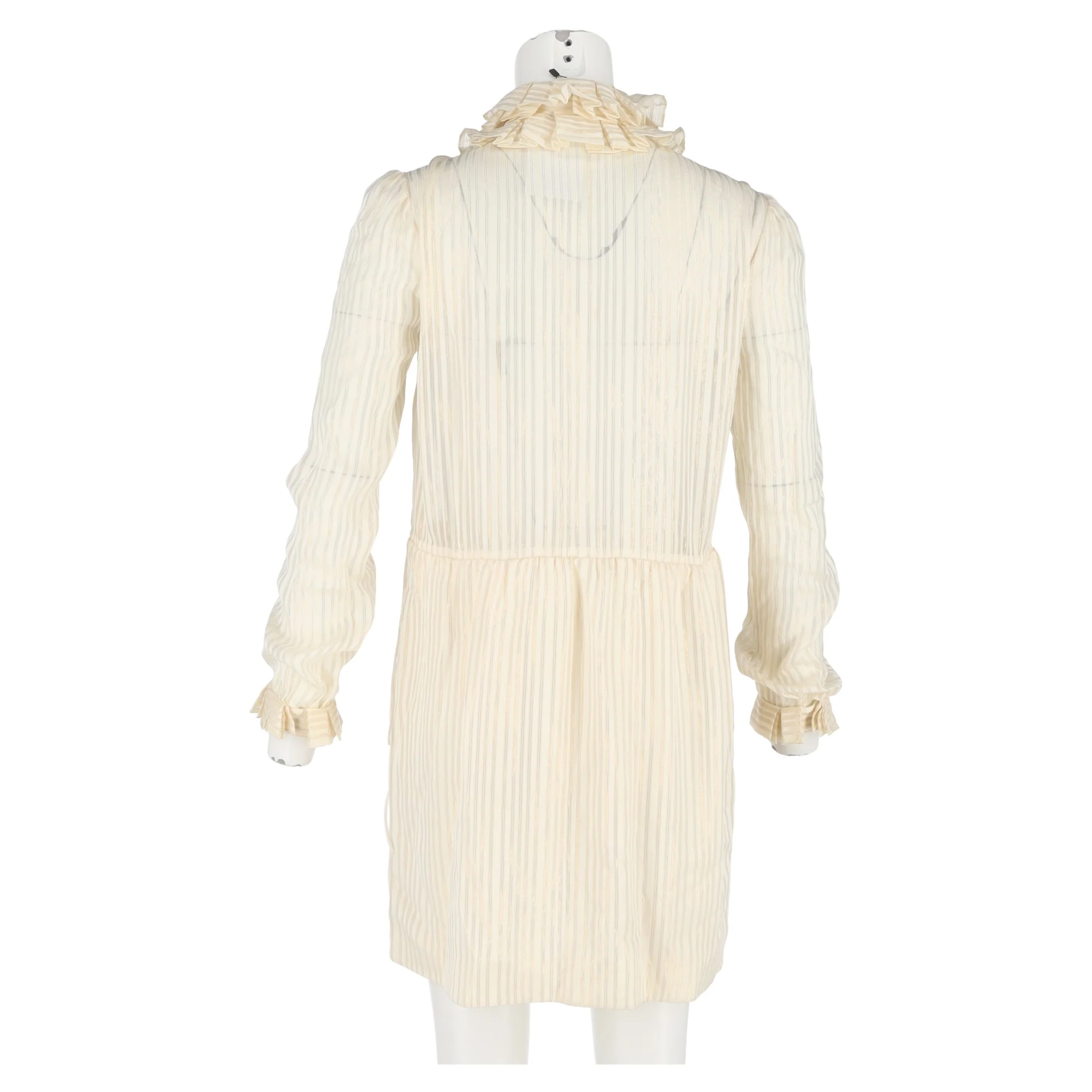 Women's Saint Laurent Striped Lamé Mini Dress in Cream Silk - Image 6