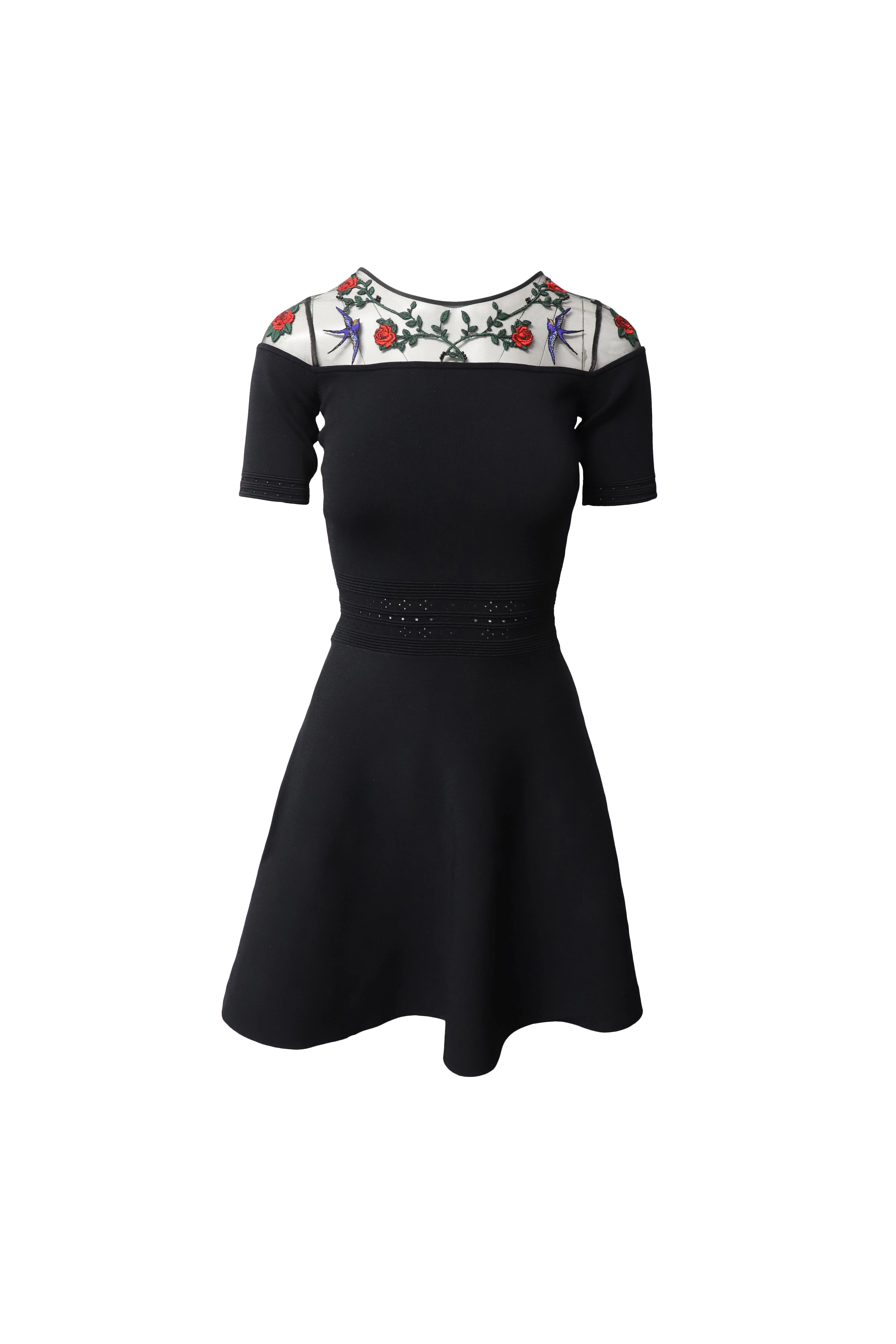 Women's Sandro Paris Rose Appliqued Mini Dress in Black Viscose