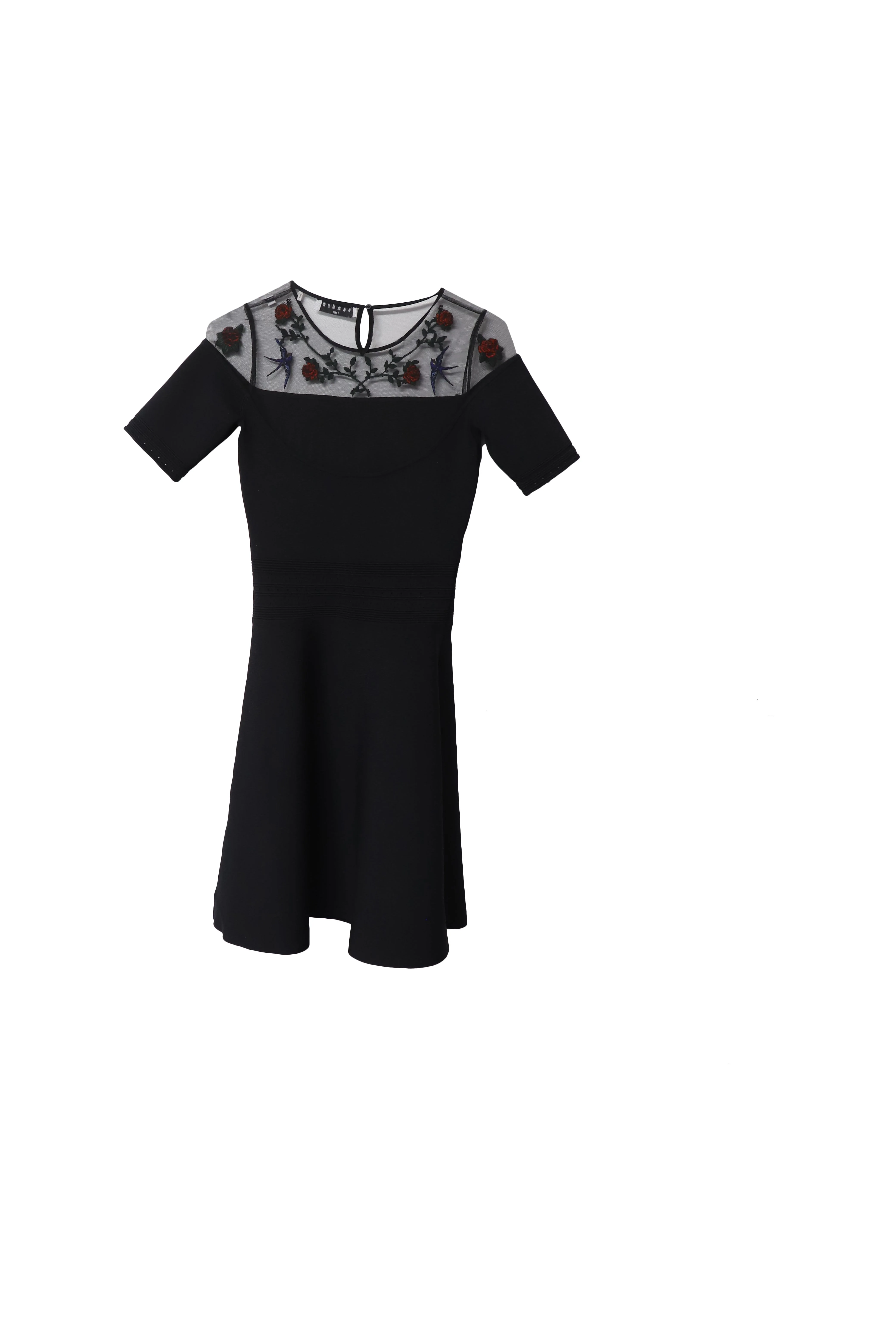Women's Sandro Paris Rose Appliqued Mini Dress in Black Viscose - Image 5