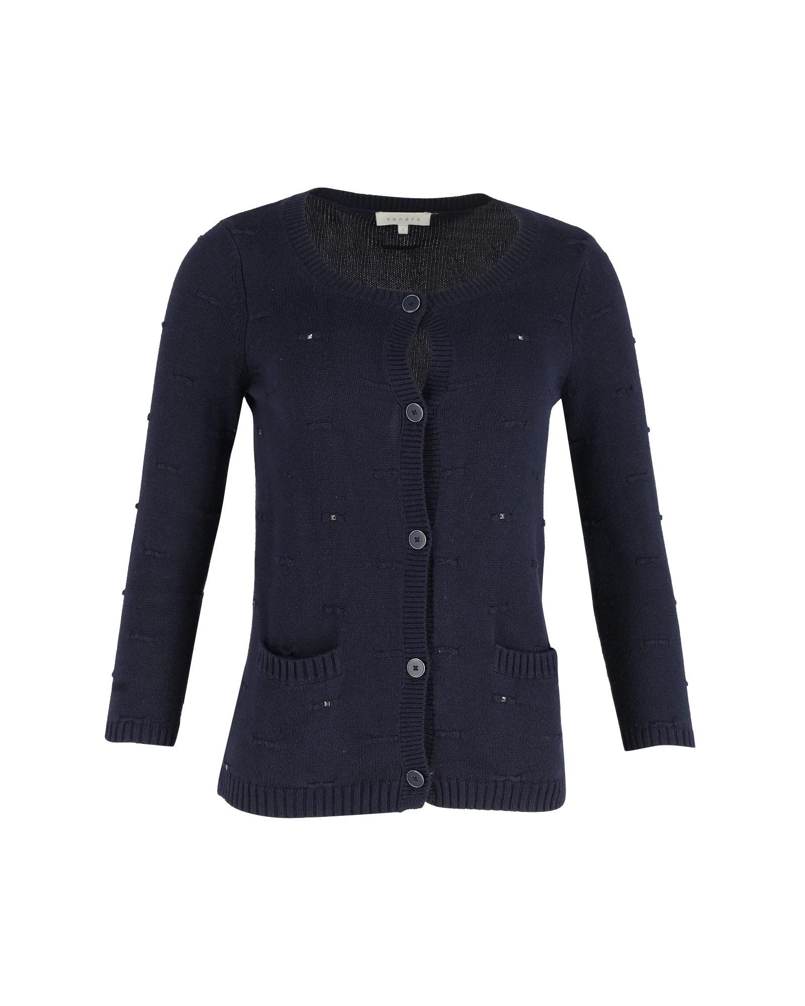 Women's Sandro Paris Studded Cardigan in Navy Blue Cotton