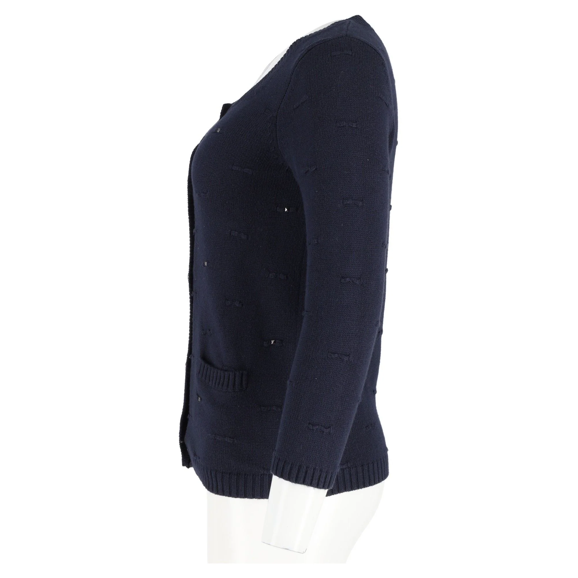 Women's Sandro Paris Studded Cardigan in Navy Blue Cotton - Image 5