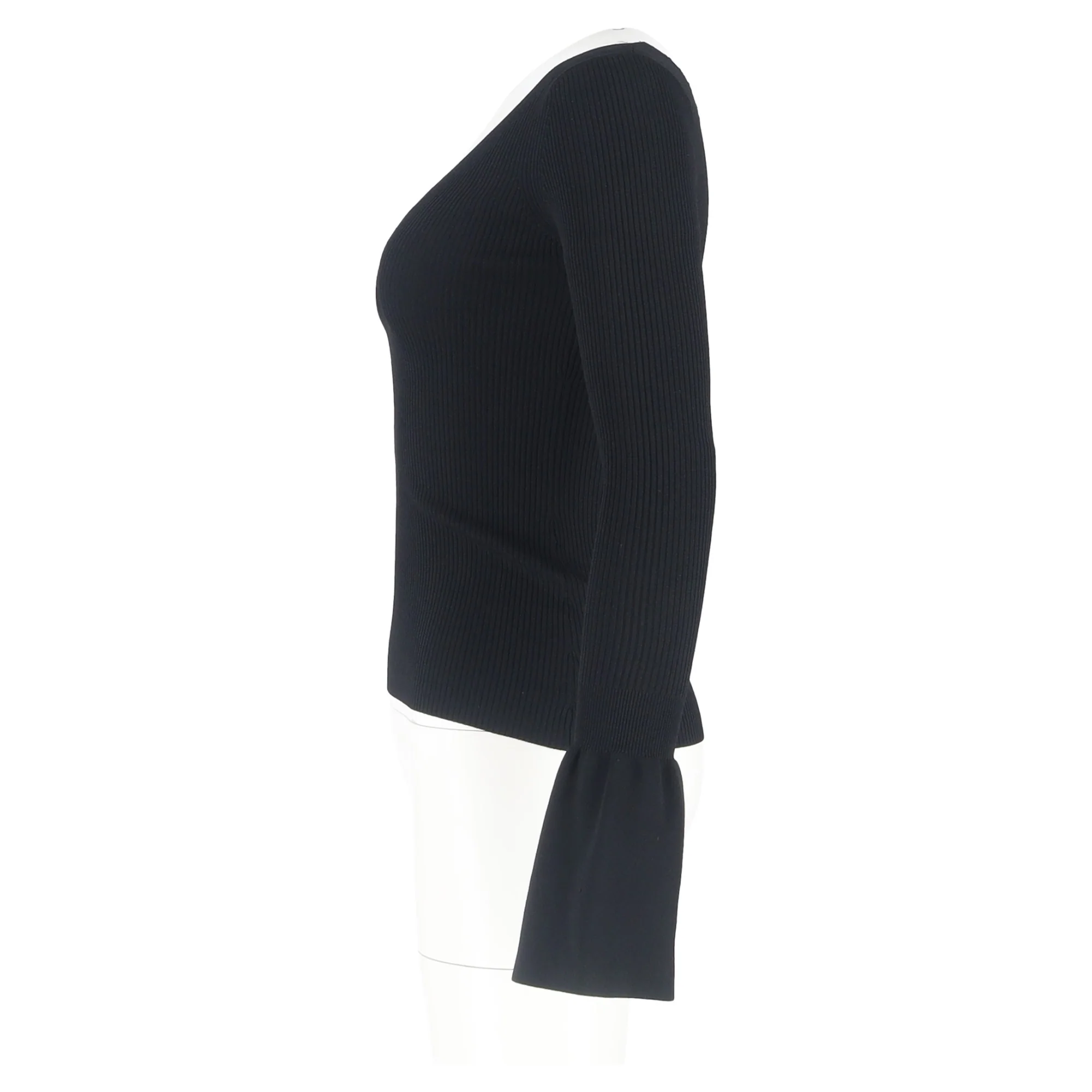 Women's Sandro Ribbed-Knit Bell-Sleeved Sweater in Black Viscose - Image 5