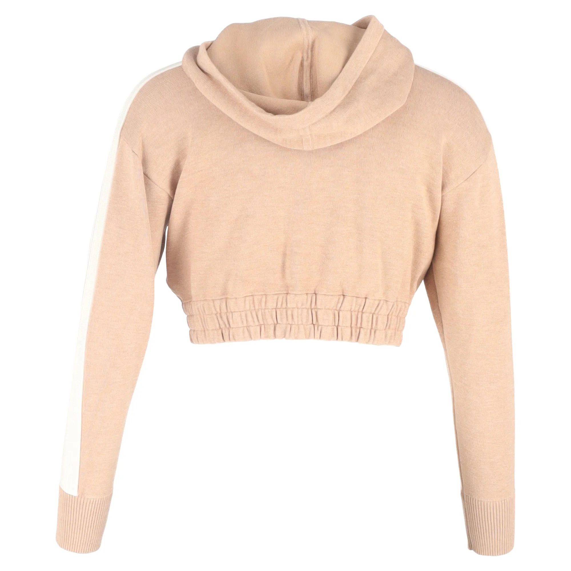 Women's Sandro Zip-Up Hooded Cropped Sweater in Beige Cotton - Image 3