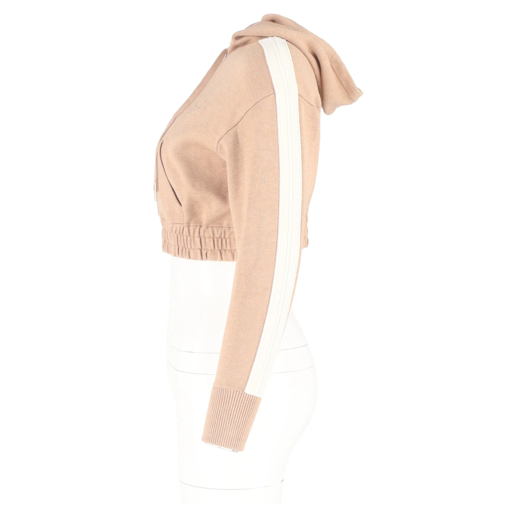 Women's Sandro Zip-Up Hooded Cropped Sweater in Beige Cotton - Image 5