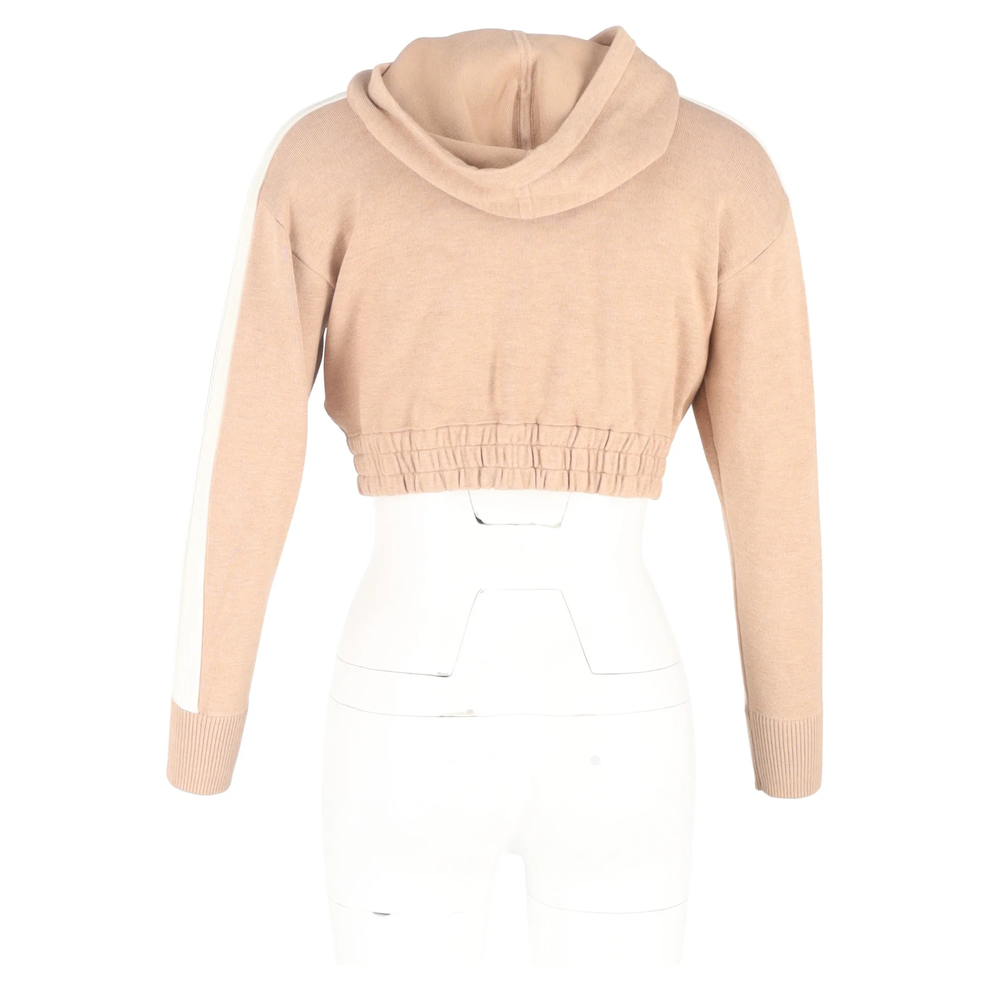 Women's Sandro Zip-Up Hooded Cropped Sweater in Beige Cotton - Image 6
