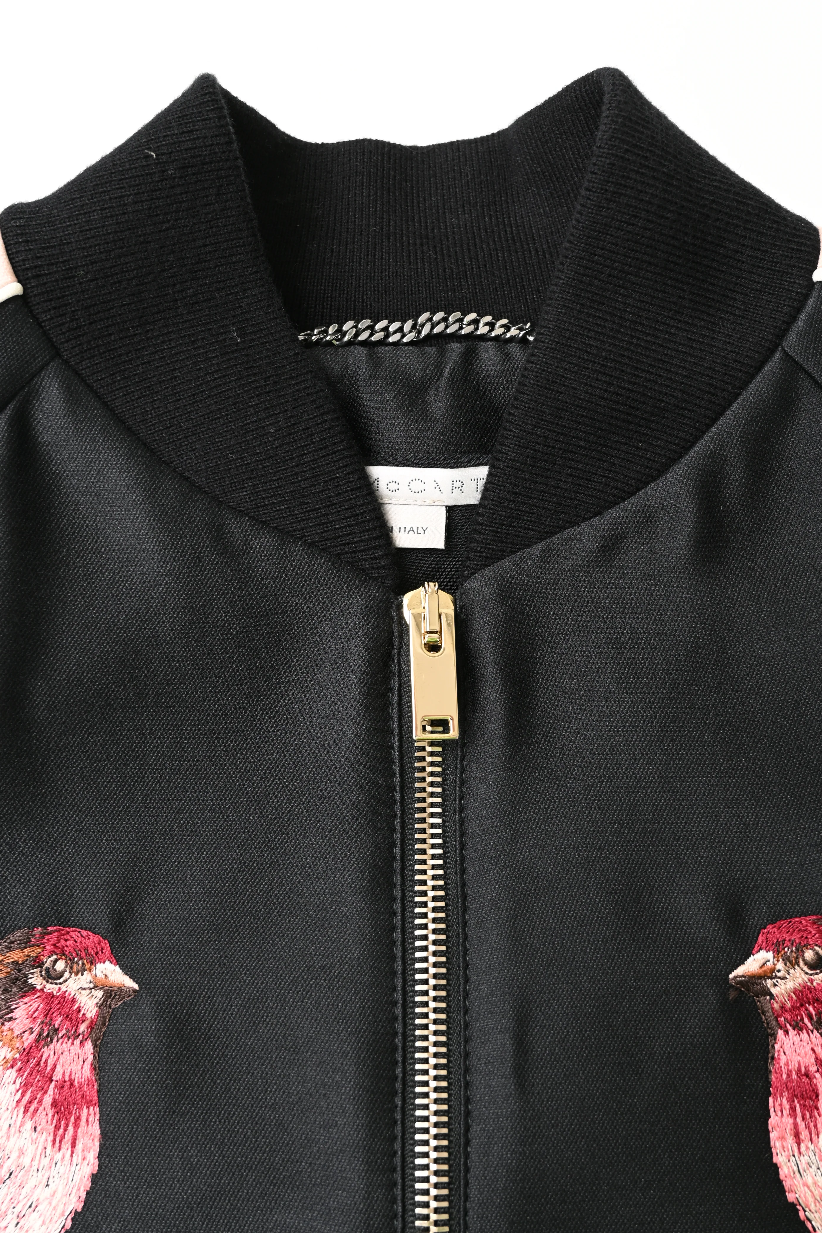 Women's Stella McCartney Bird Embroidered Bomber Jacket In Black Cotton - Image 10