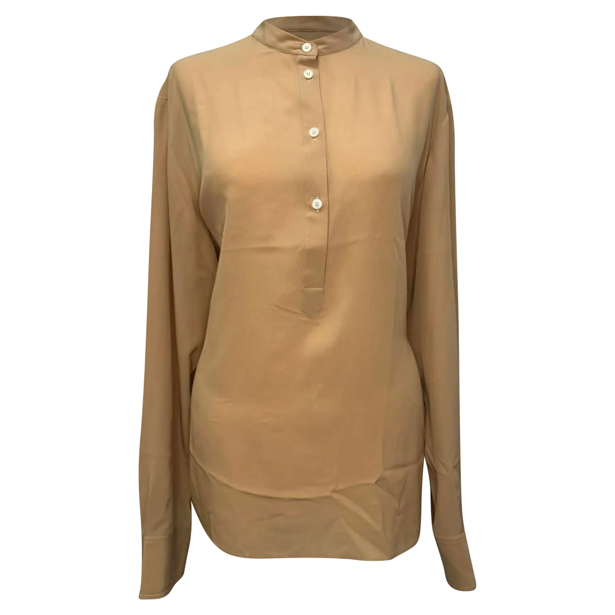 Women's Stella McCartney Mandarin Collar Blouse in Beige Silk - Image 2