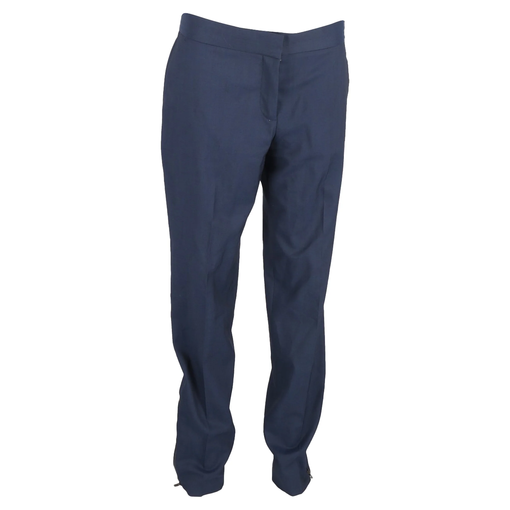 Women's Stella Mccartney Zipped Hem Detail Straight-Leg Trousers in Navy Blue Wool