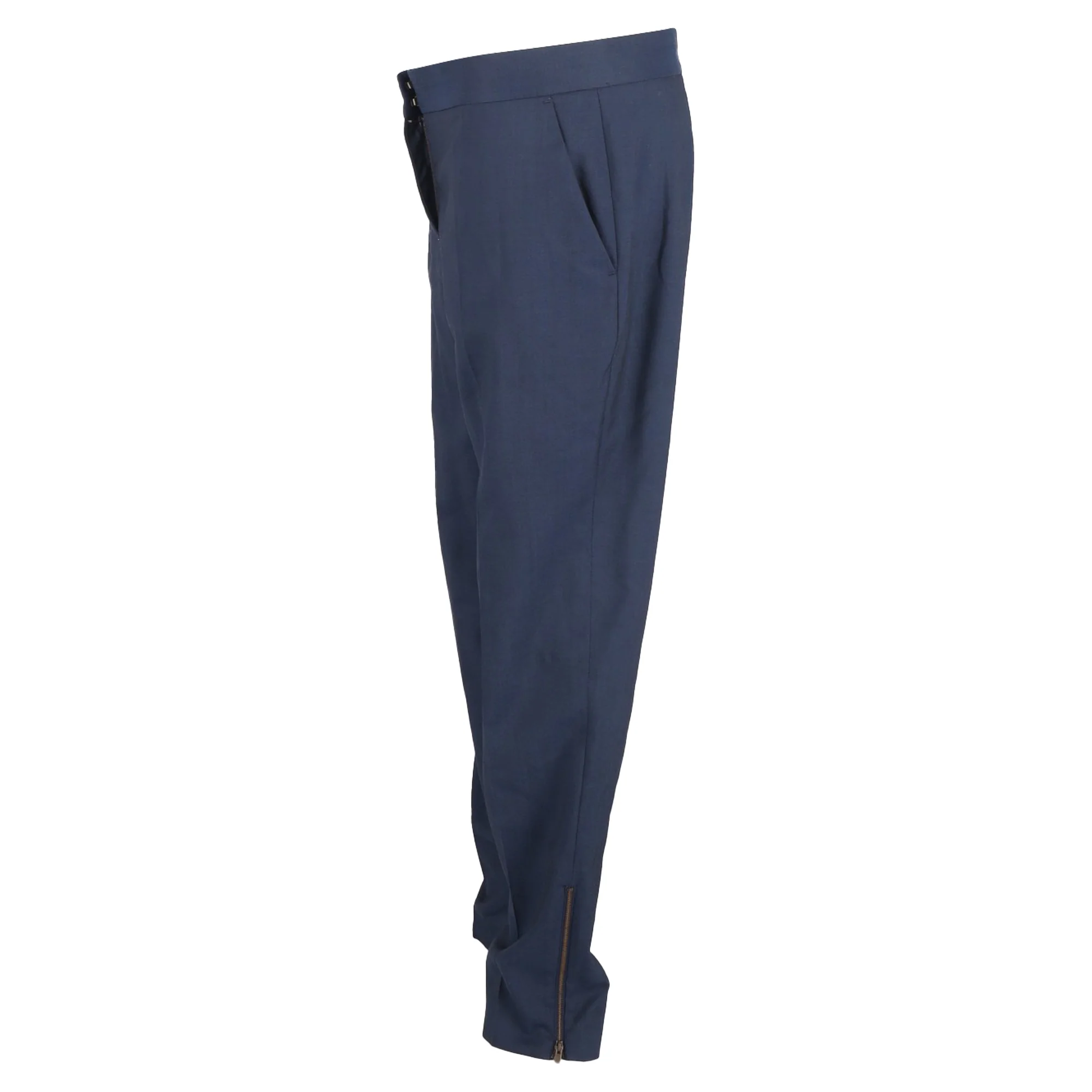 Women's Stella Mccartney Zipped Hem Detail Straight-Leg Trousers in Navy Blue Wool - Image 2