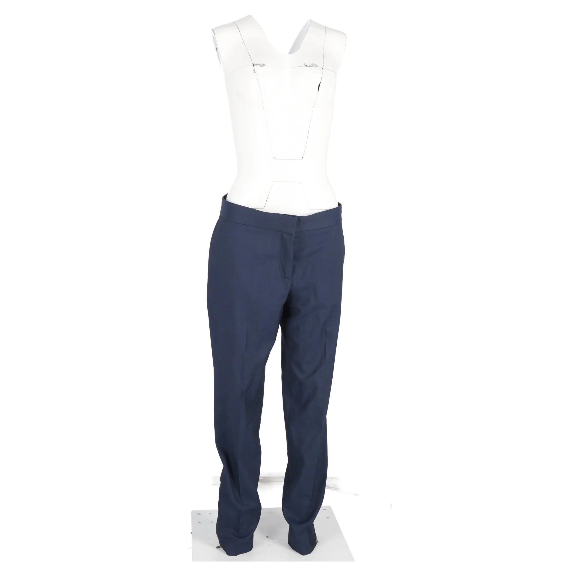 Women's Stella Mccartney Zipped Hem Detail Straight-Leg Trousers in Navy Blue Wool - Image 4