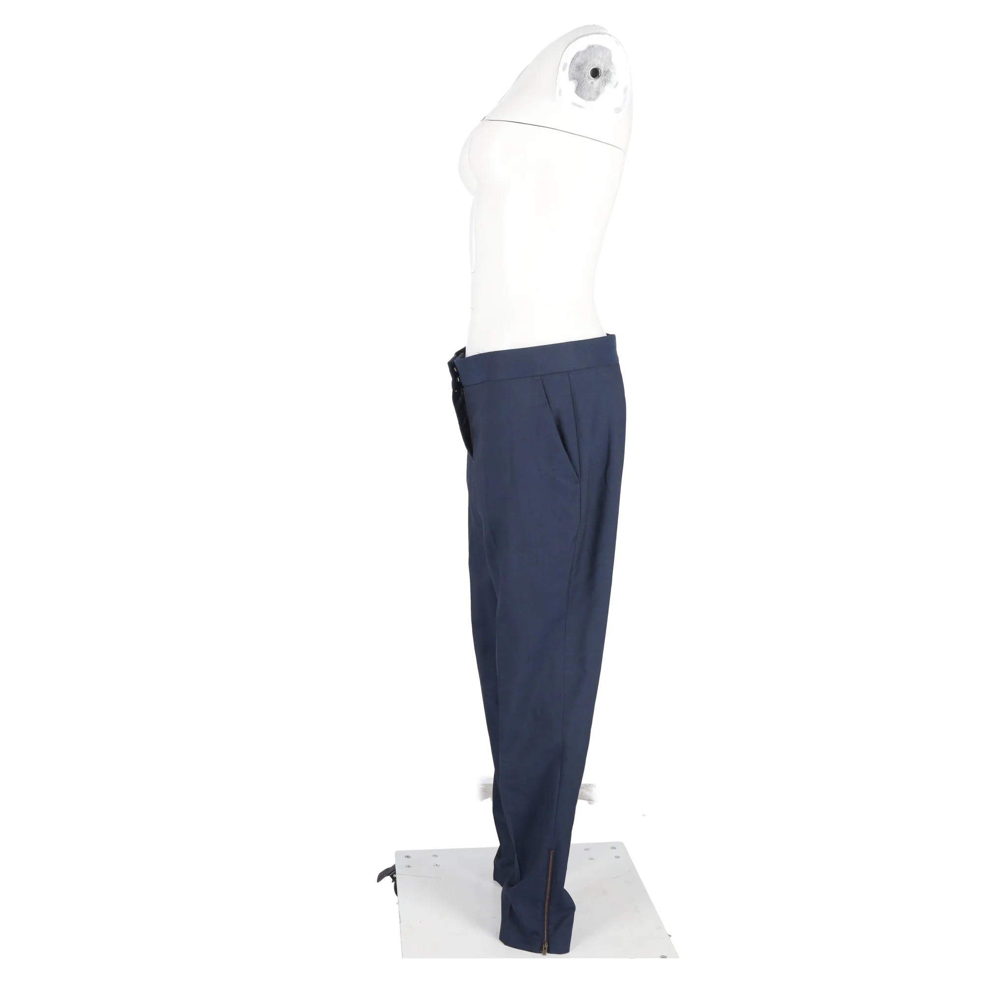 Women's Stella Mccartney Zipped Hem Detail Straight-Leg Trousers in Navy Blue Wool - Image 5