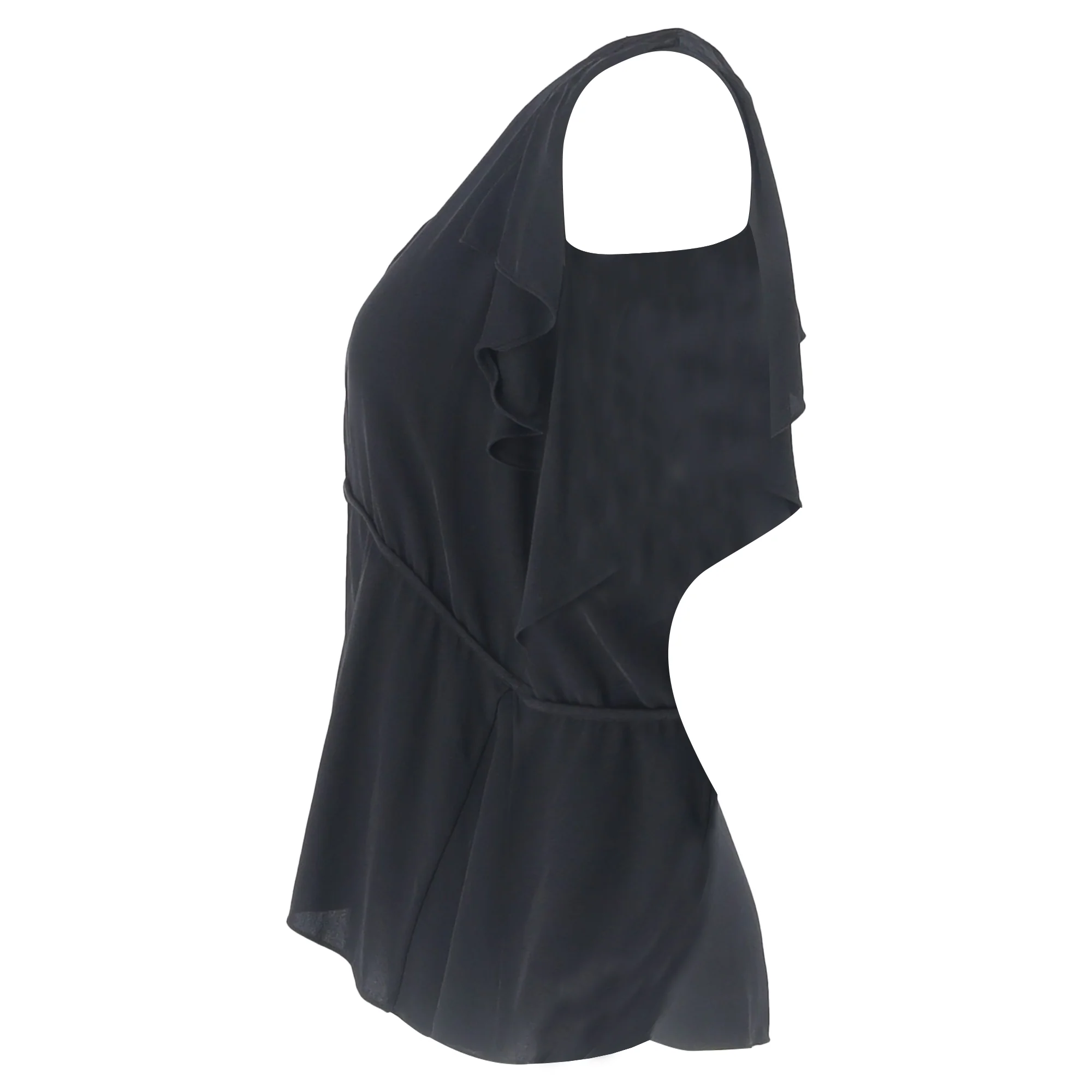 Women's Theory Desiraya Ruffled Cold Shoulder Blouse in Black Silk - Image 2