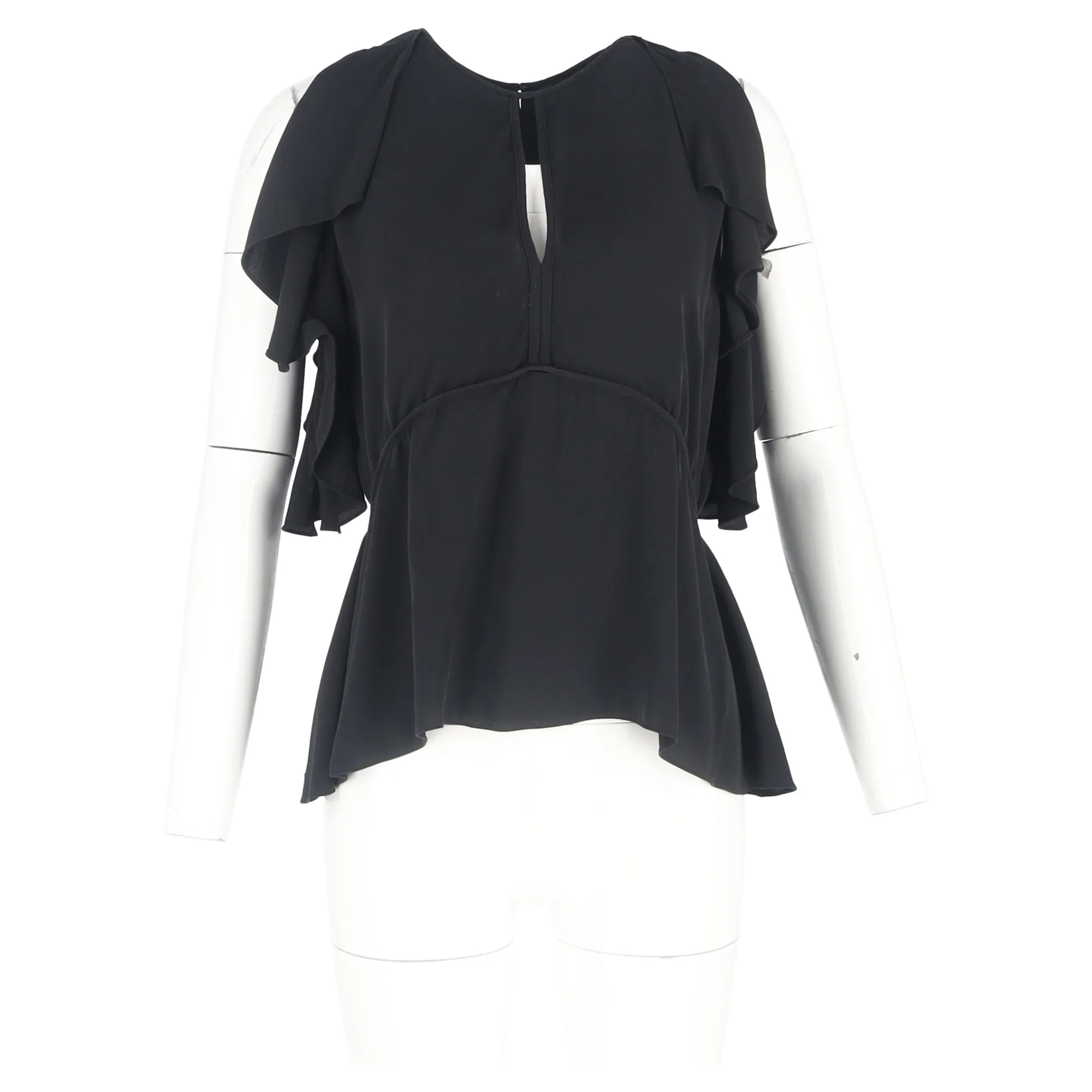 Women's Theory Desiraya Ruffled Cold Shoulder Blouse in Black Silk - Image 4