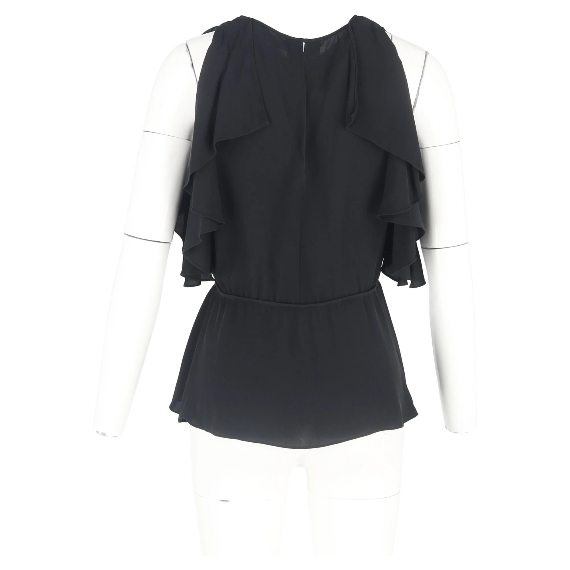 Women's Theory Desiraya Ruffled Cold Shoulder Blouse in Black Silk - Image 6