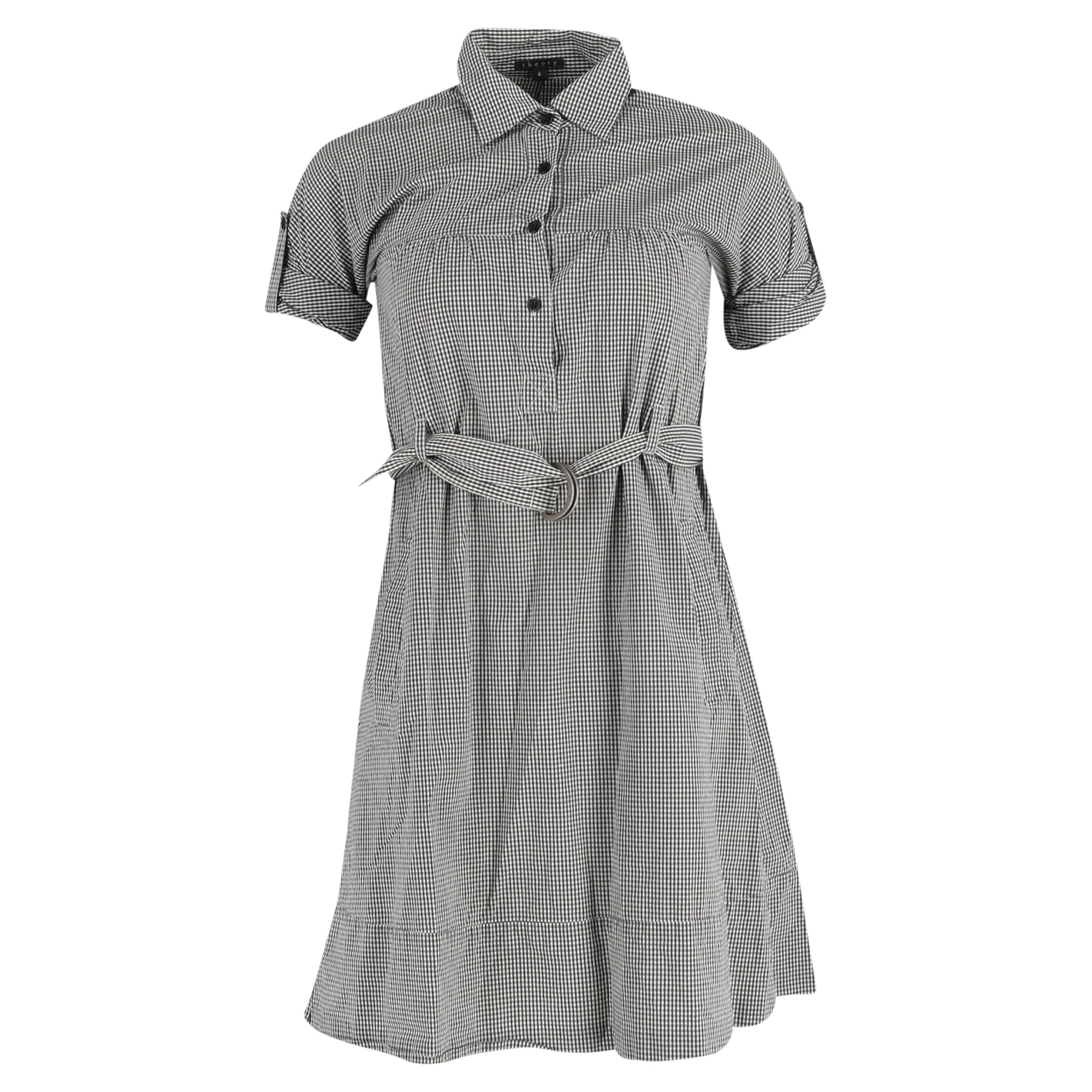 Women's Theory Mini Gingham Print Belted Shirt Dress in Black Cotton