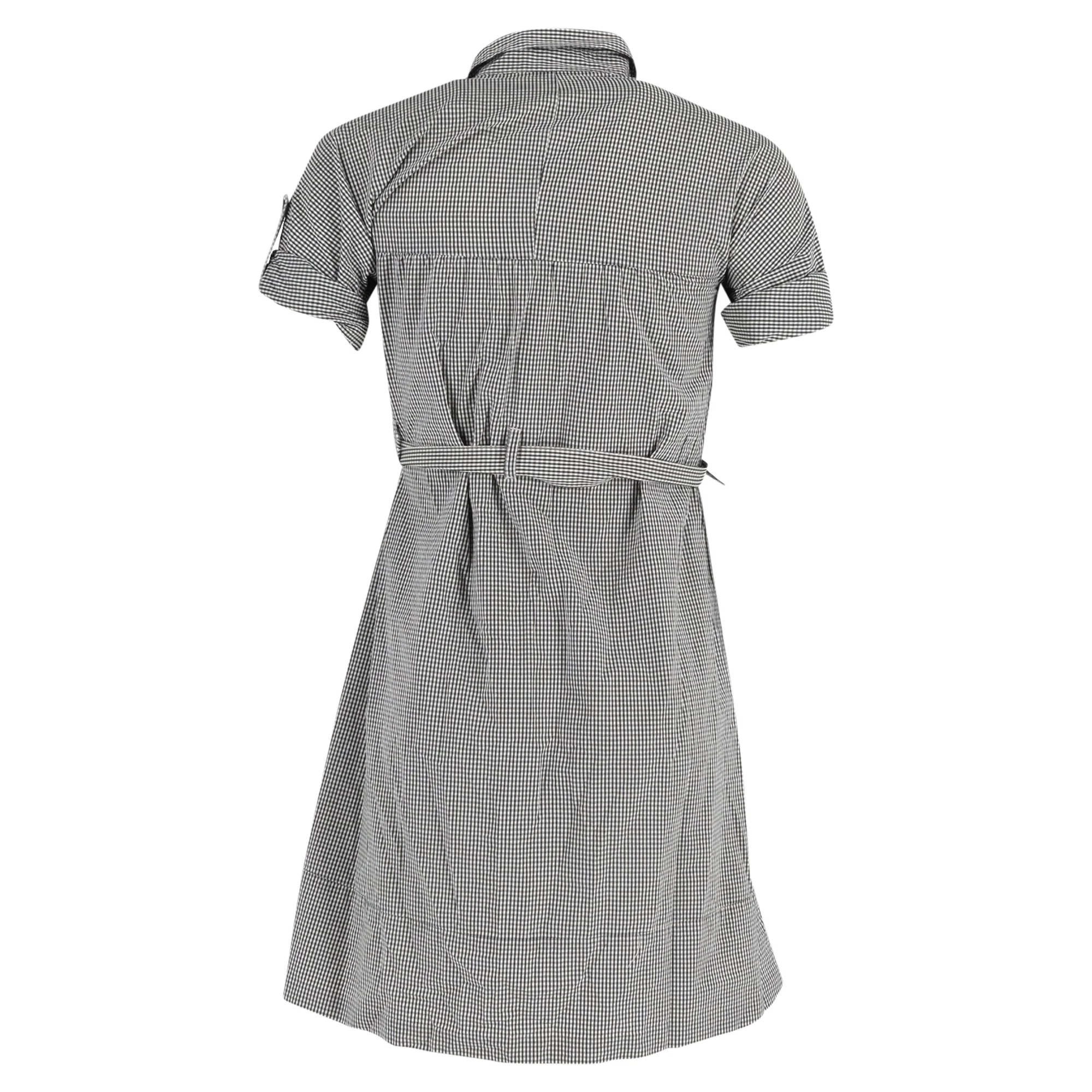 Women's Theory Mini Gingham Print Belted Shirt Dress in Black Cotton - Image 3