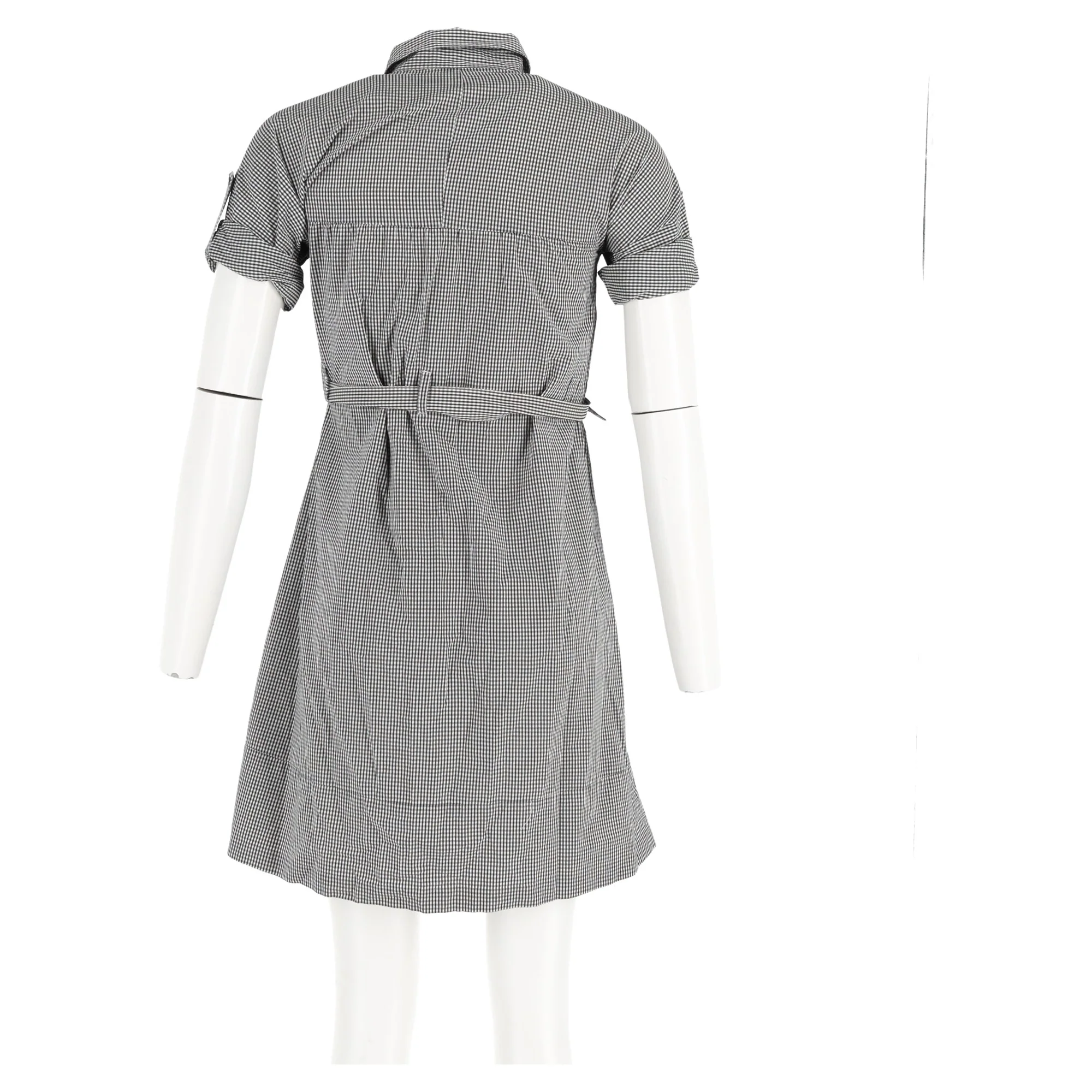 Women's Theory Mini Gingham Print Belted Shirt Dress in Black Cotton - Image 6