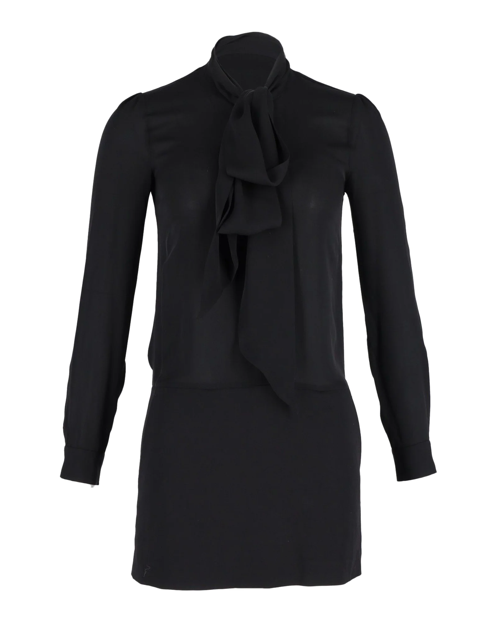Women's Theory Pussy Bow Mini Dress in Black Viscose