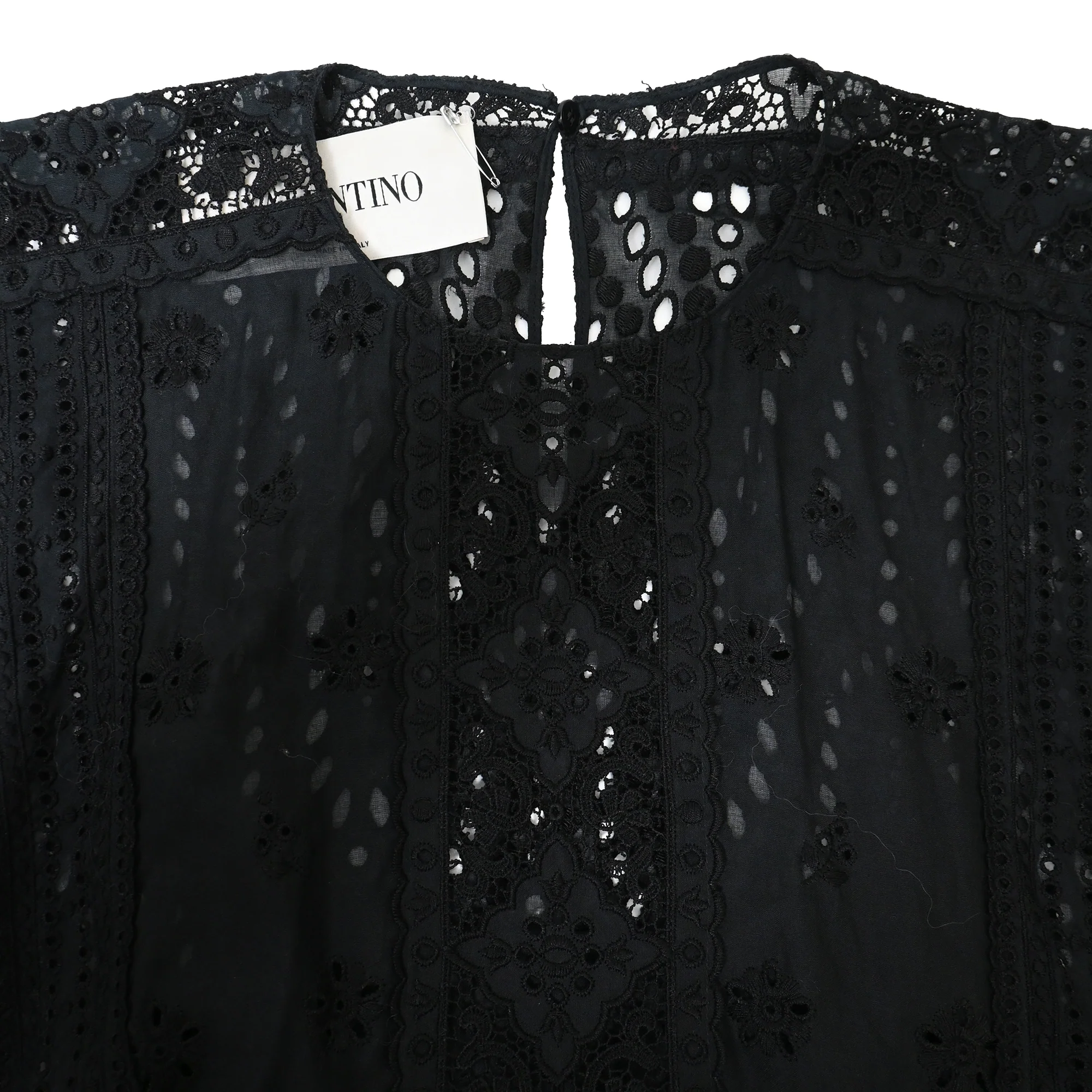 Women's  Valentino Garavani Eyelet Kaftan Mini Dress in Black Cotton - Image 4