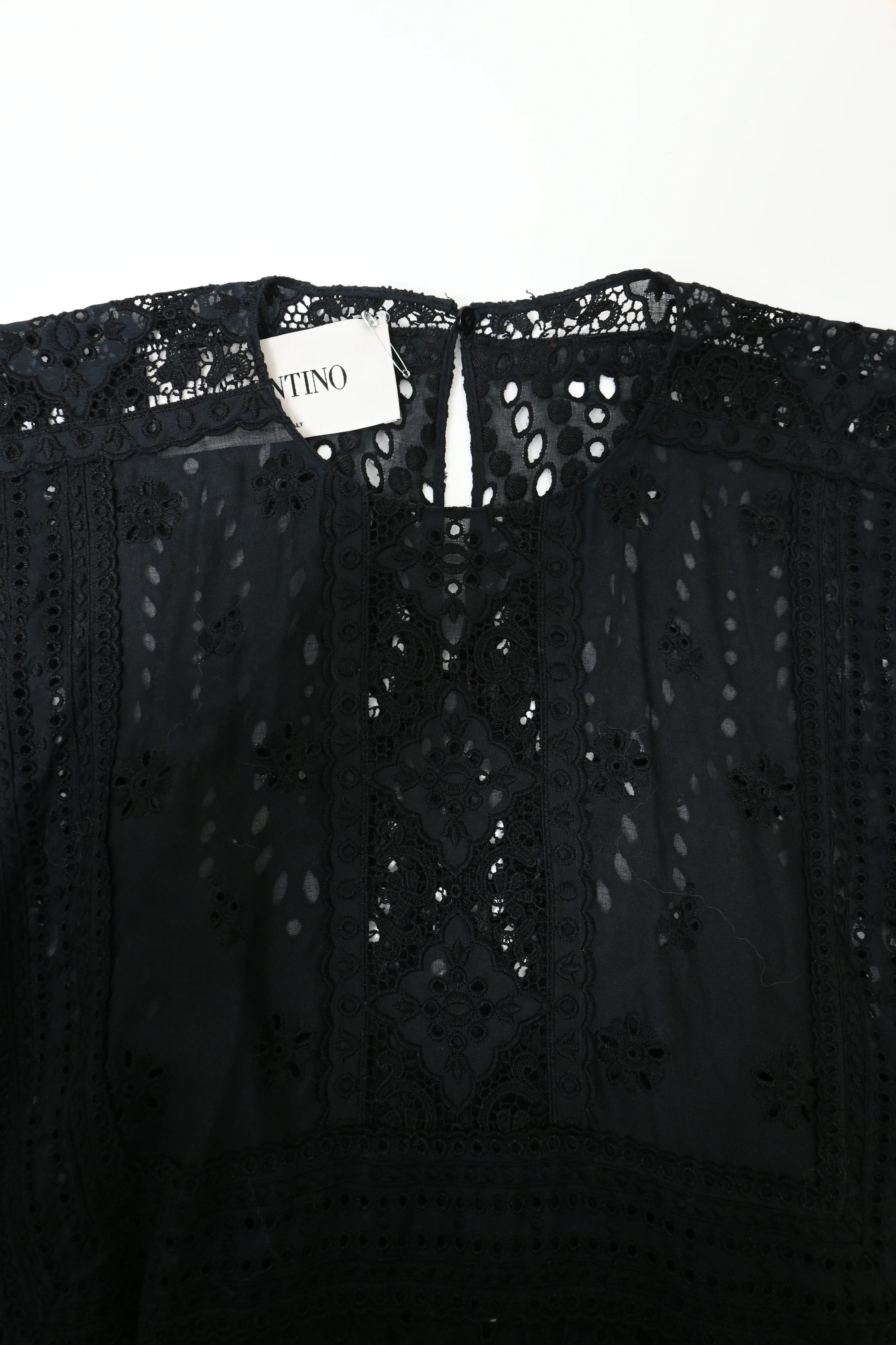 Women's  Valentino Garavani Eyelet Kaftan Mini Dress in Black Cotton - Image 9