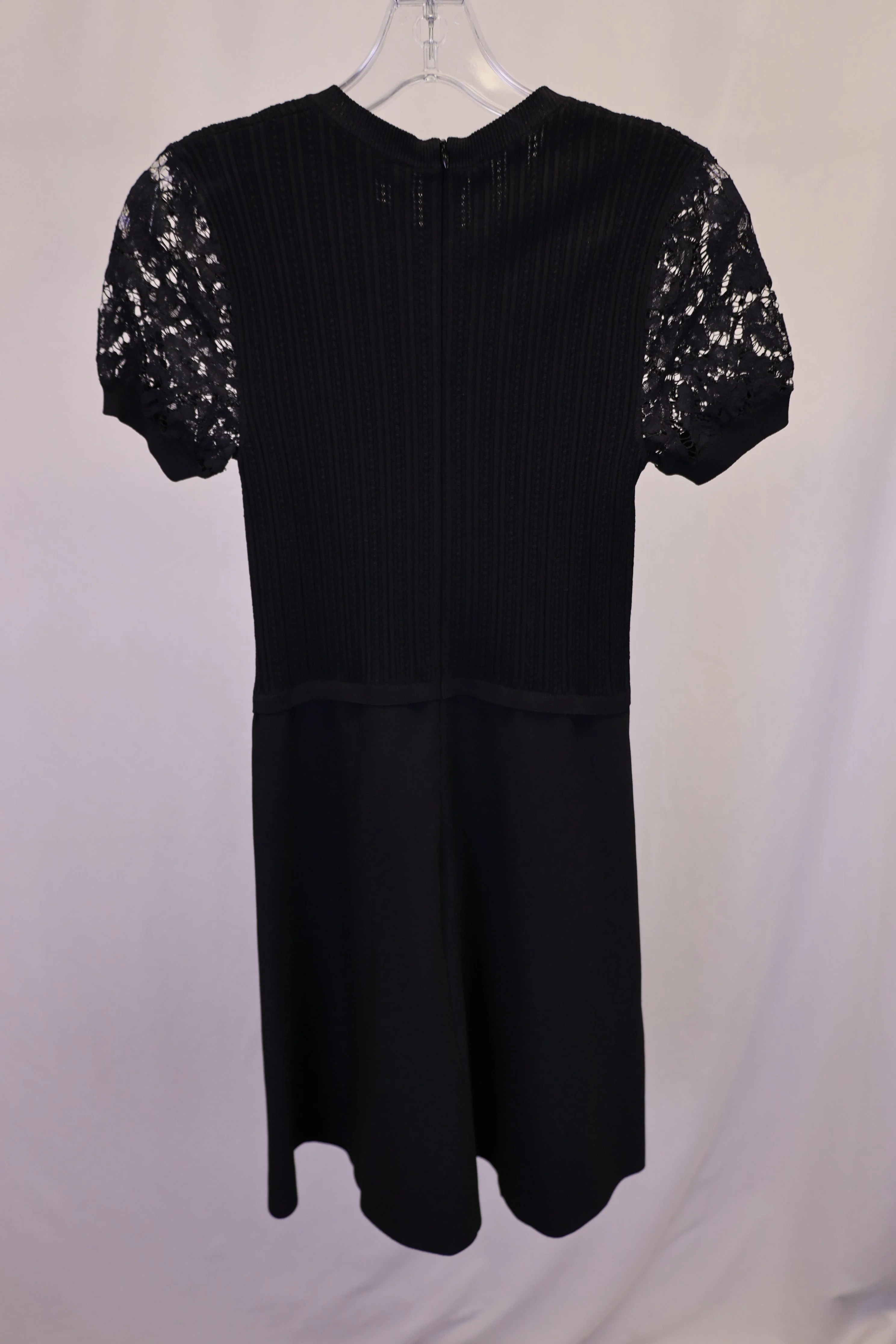 Women's Valentino Lace-Paneled Pleated Mini Dress in Black Viscose - Image 5