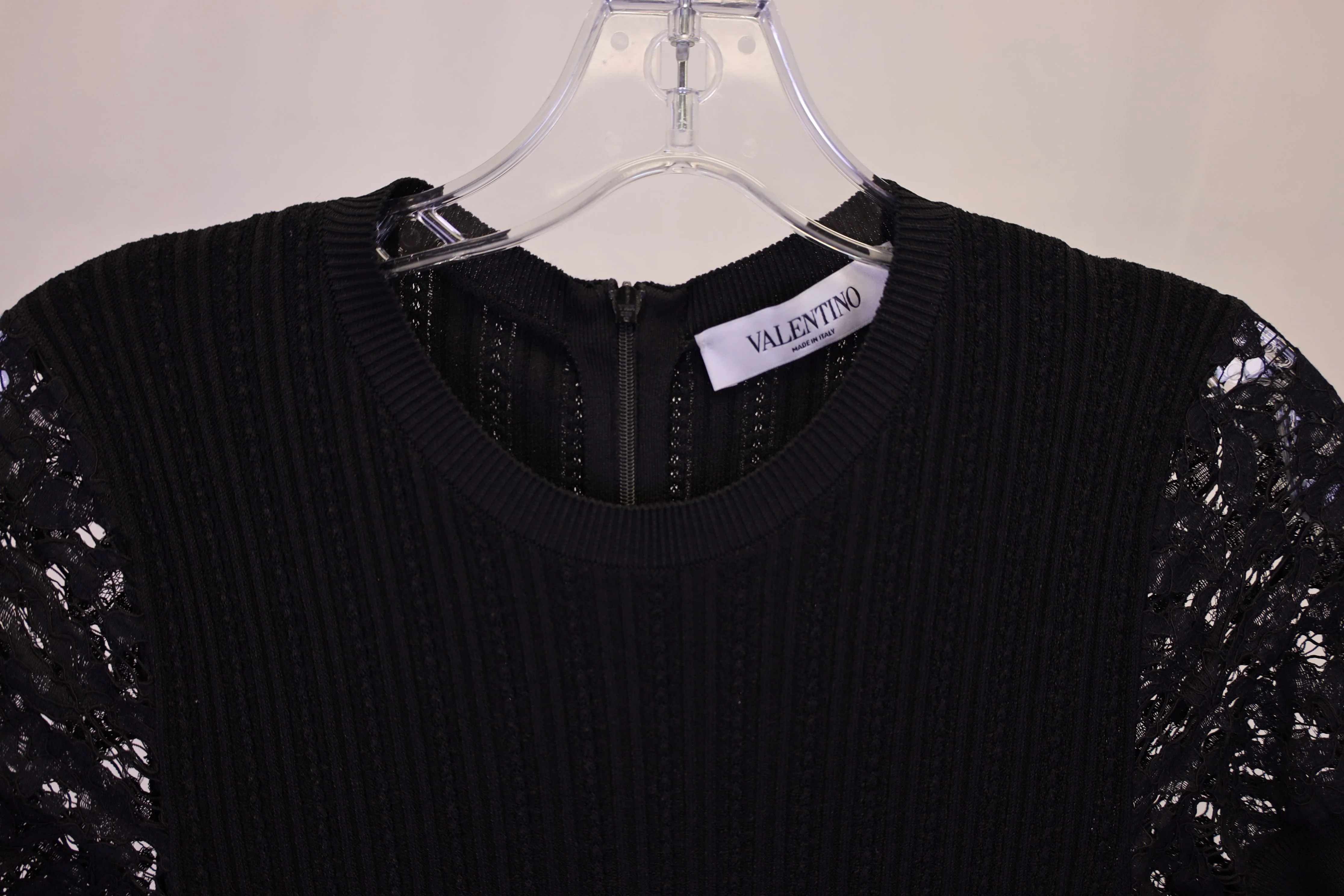 Women's Valentino Lace-Paneled Pleated Mini Dress in Black Viscose - Image 6