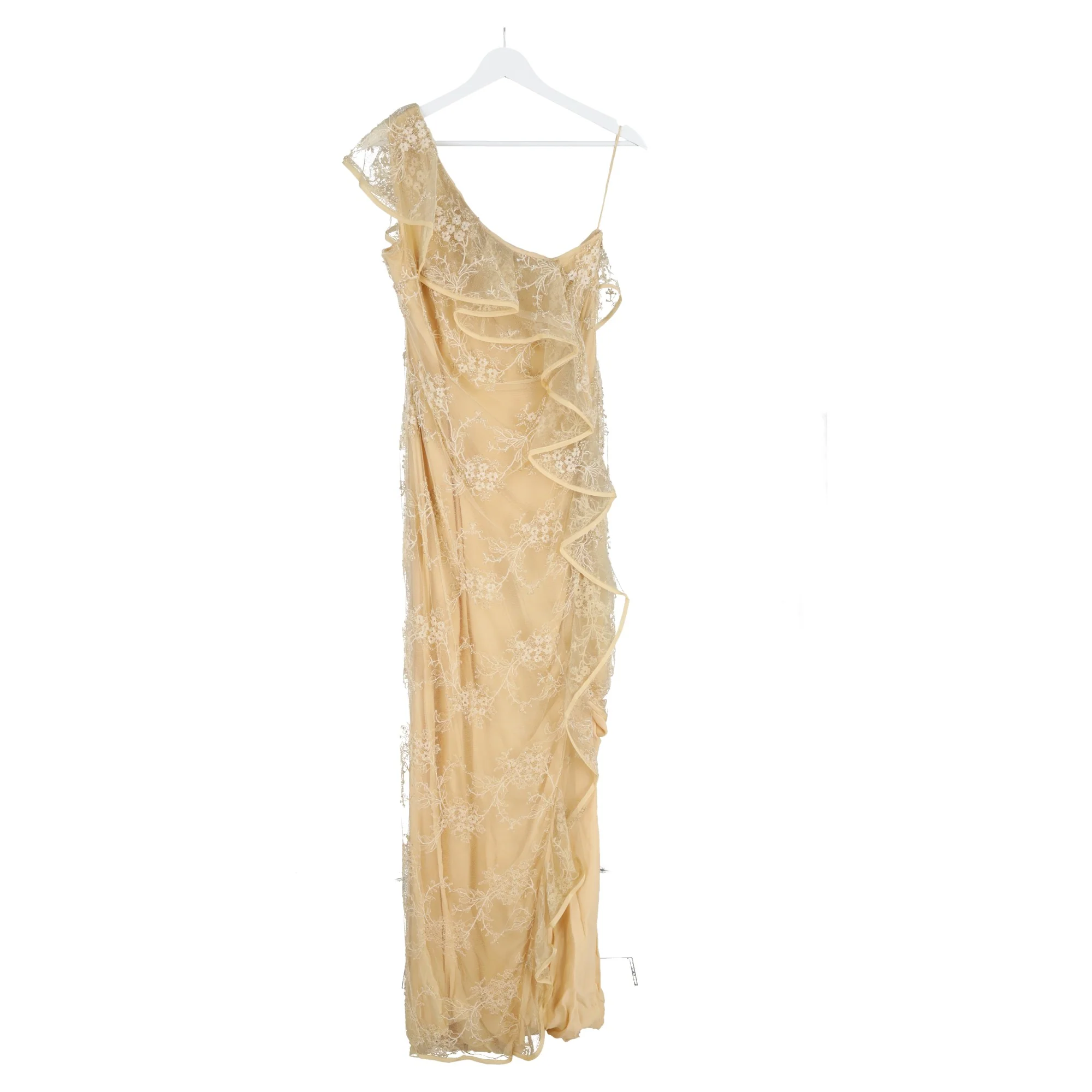 Women's Valentino Lace Ruffled Detail Maxi Gown Dress in Yellow Polyester - Image 4