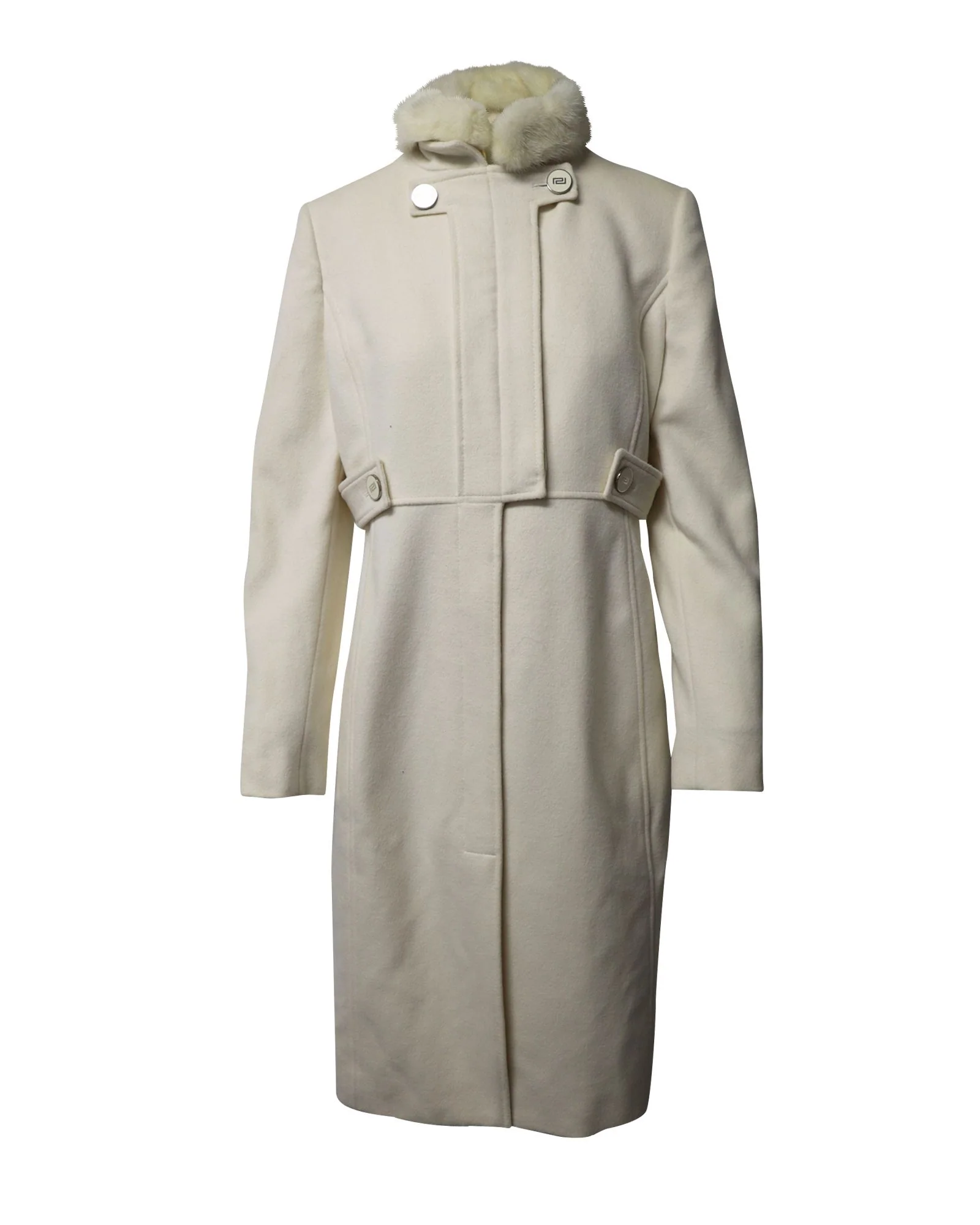 Women's Versace Coat with Fur Collar in White Cotton