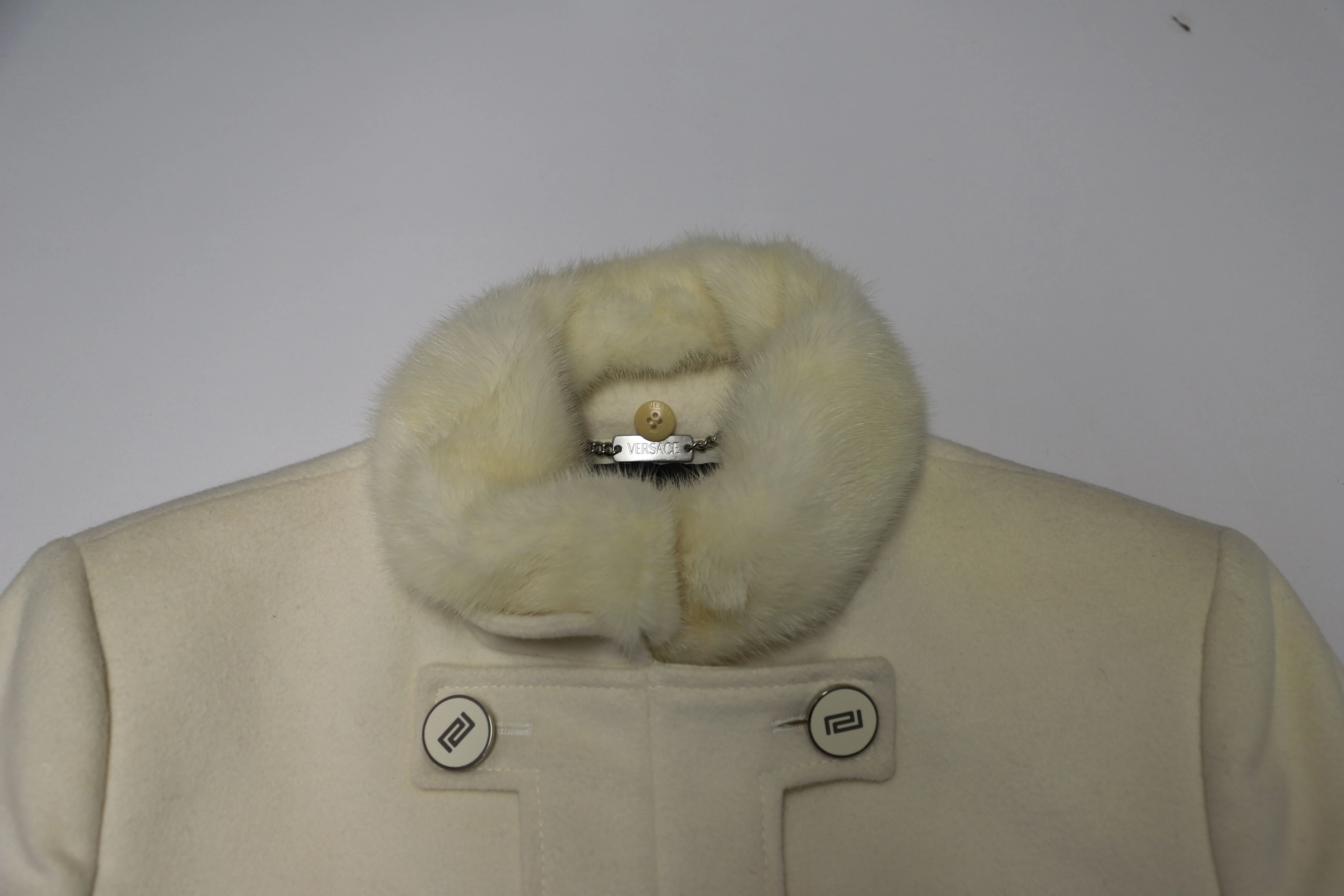 Women's Versace Coat with Fur Collar in White Cotton - Image 8