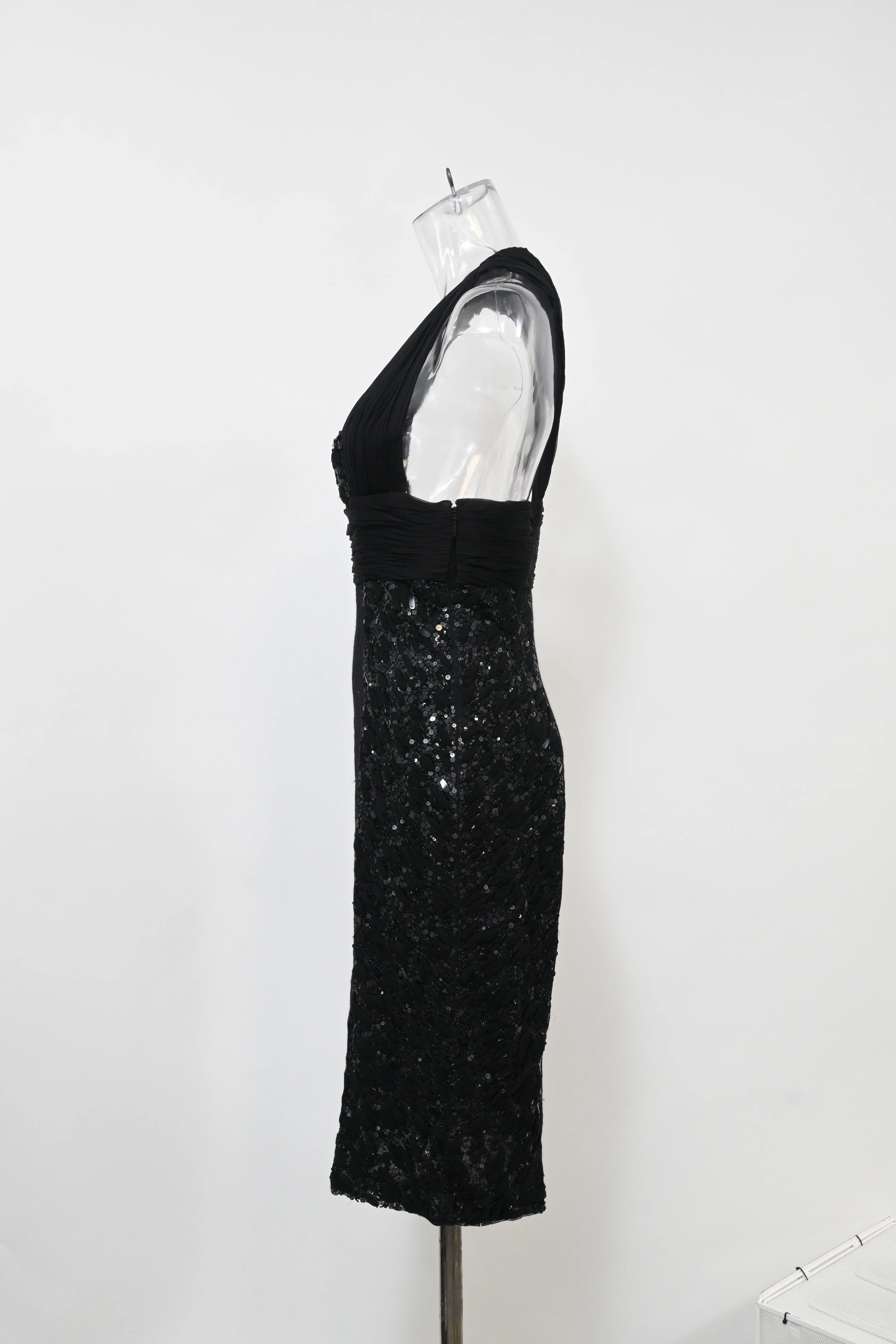 Women's  Versace Sequin Detail Midi Halter Neck Dress in Black Viscose - Image 7