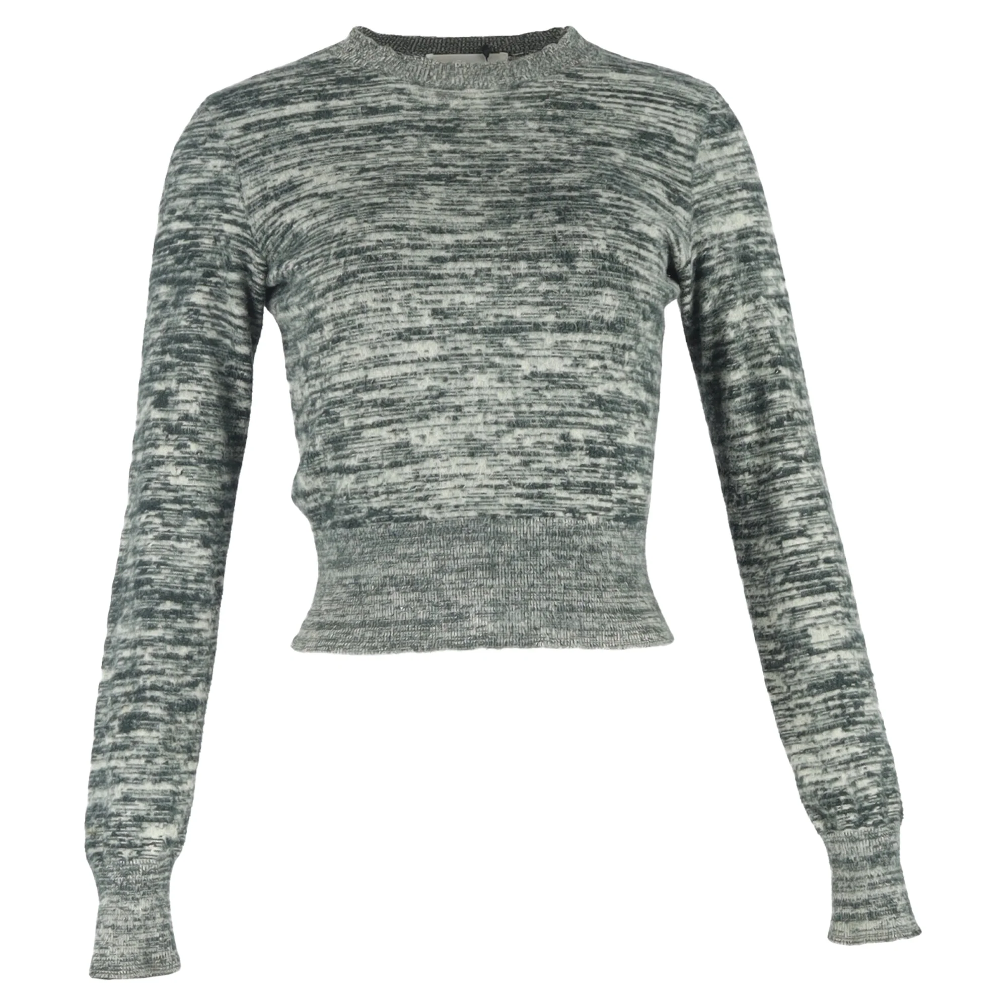 Women's Victoria Beckham Cropped Marled Sweater in Grey Cotton