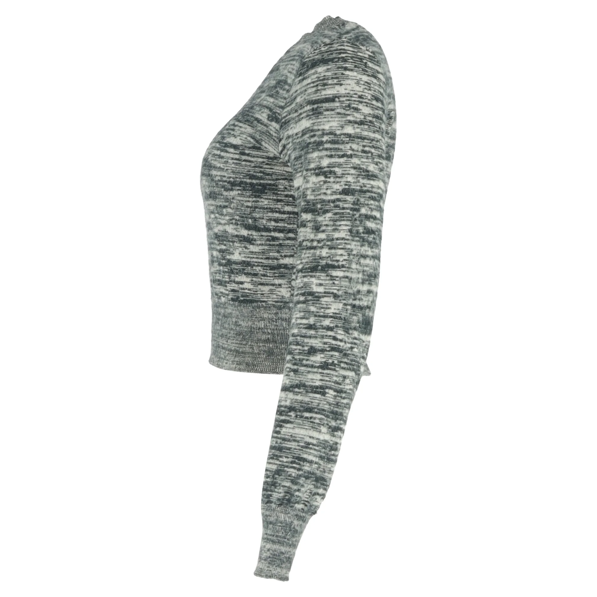 Women's Victoria Beckham Cropped Marled Sweater in Grey Cotton - Image 2