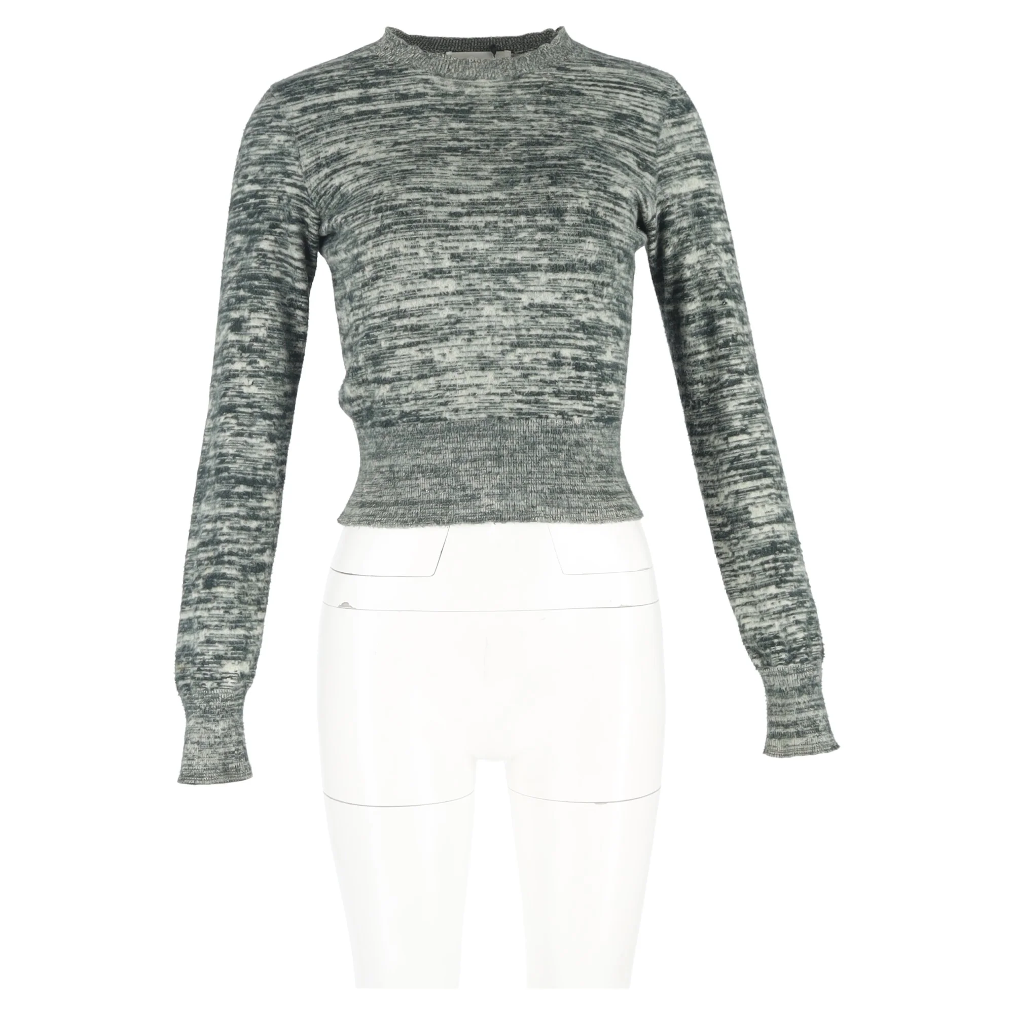 Women's Victoria Beckham Cropped Marled Sweater in Grey Cotton - Image 4