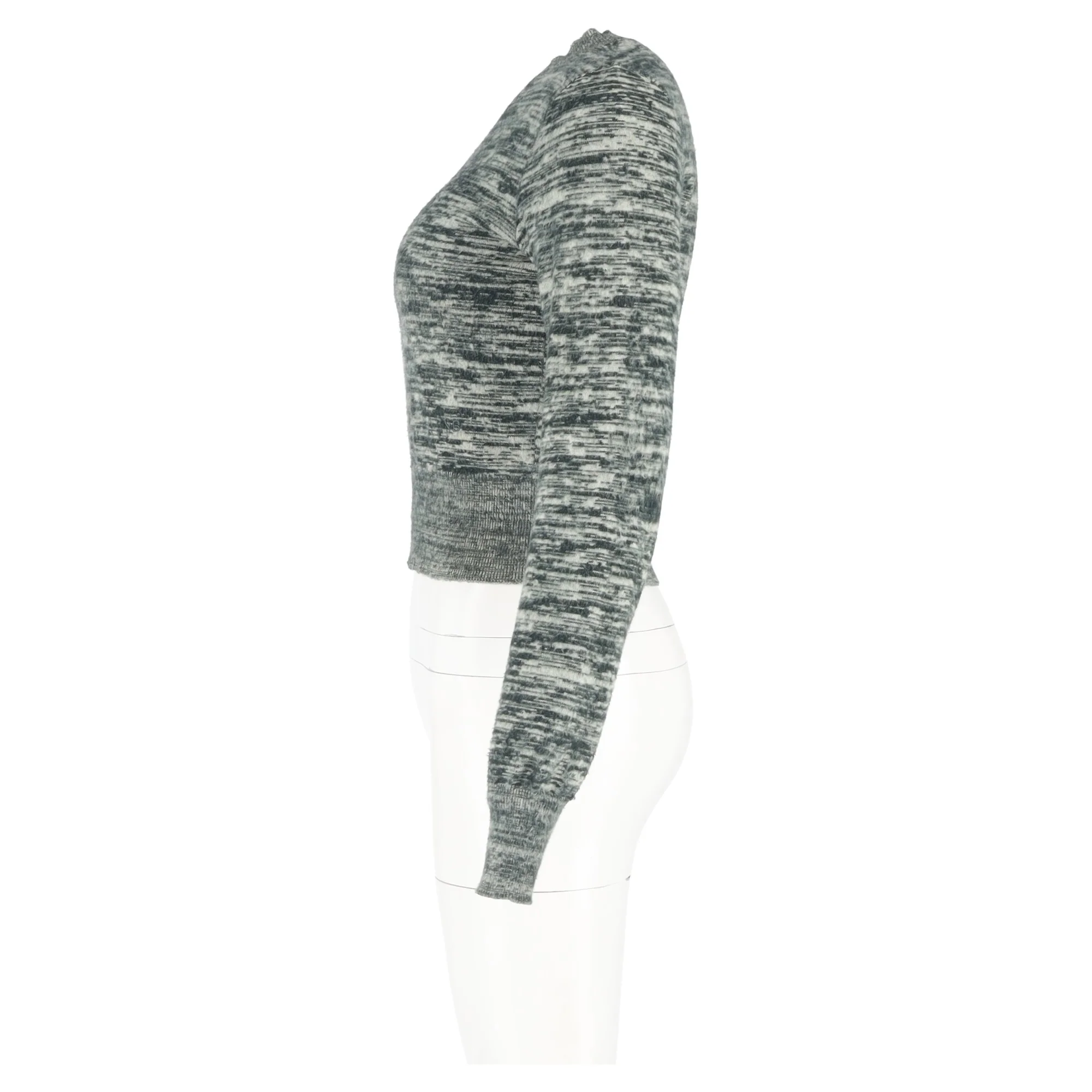 Women's Victoria Beckham Cropped Marled Sweater in Grey Cotton - Image 5
