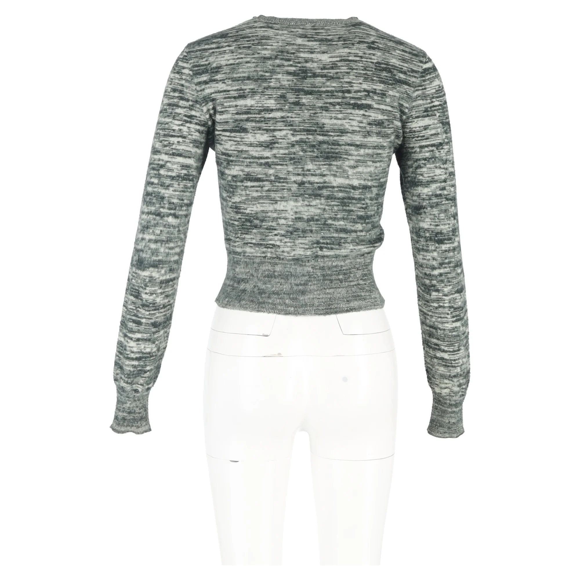 Women's Victoria Beckham Cropped Marled Sweater in Grey Cotton - Image 6