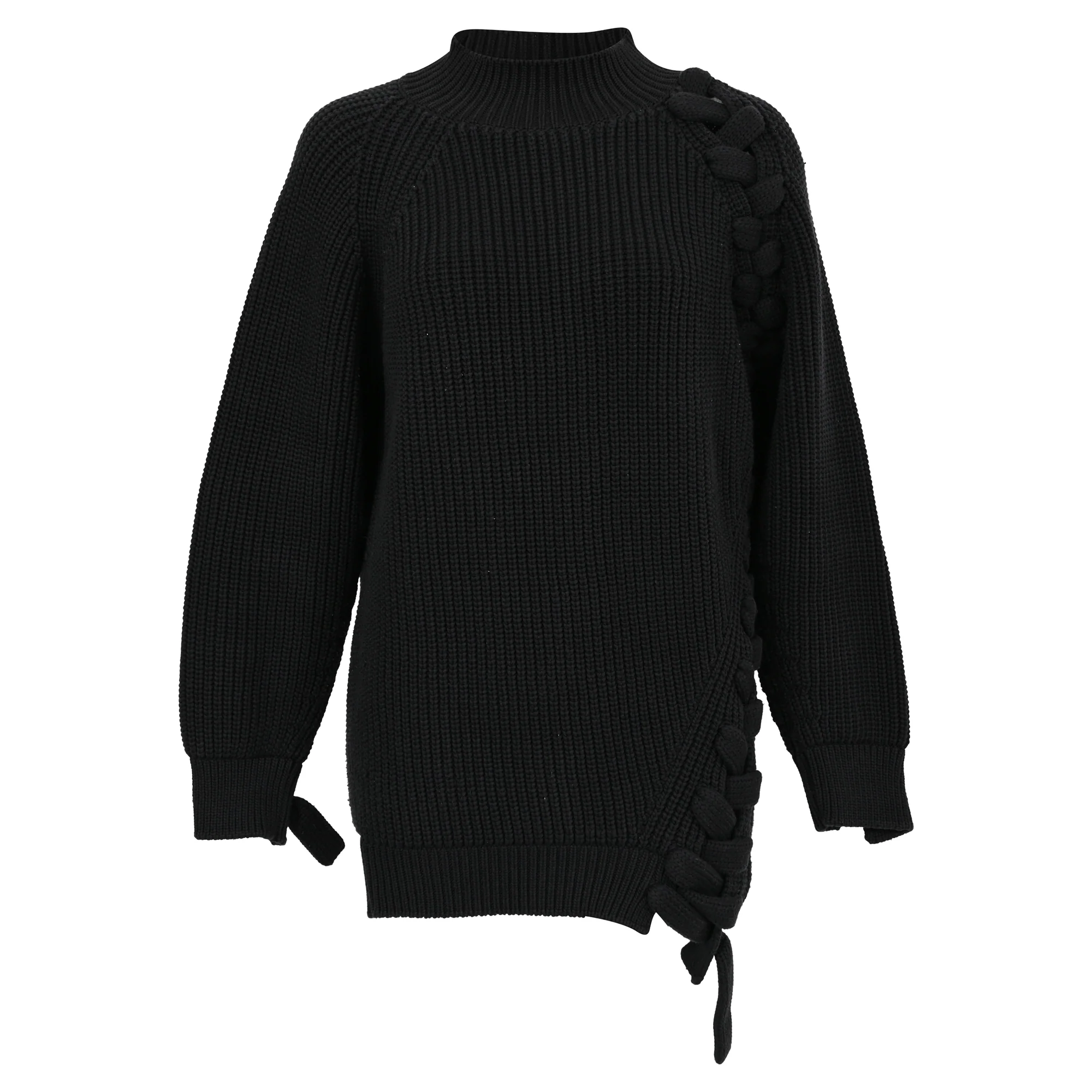 Women's Victoria Beckham Oversized Chunky Knit Sweater in Black Cotton