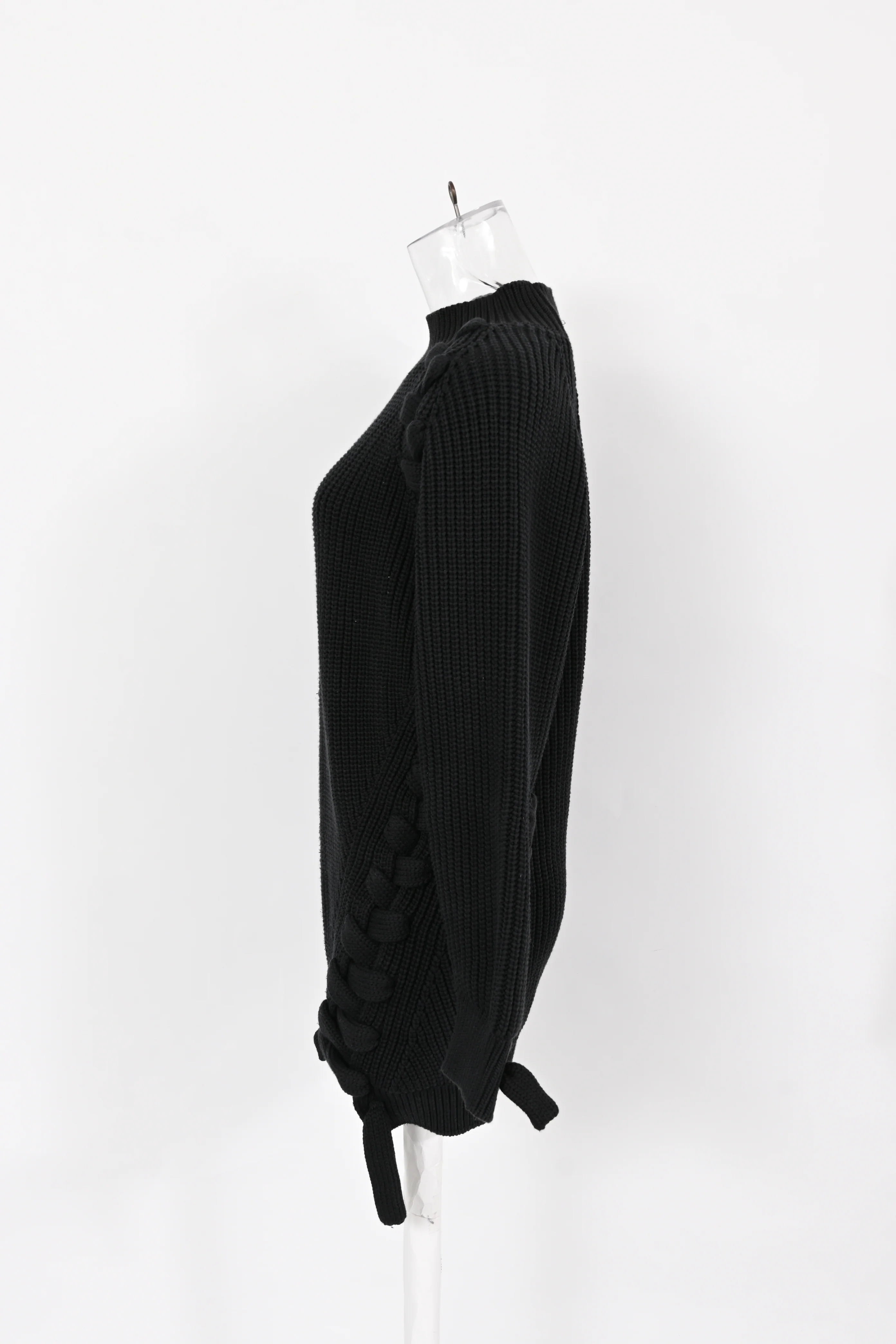 Women's Victoria Beckham Oversized Chunky Knit Sweater in Black Cotton - Image 7