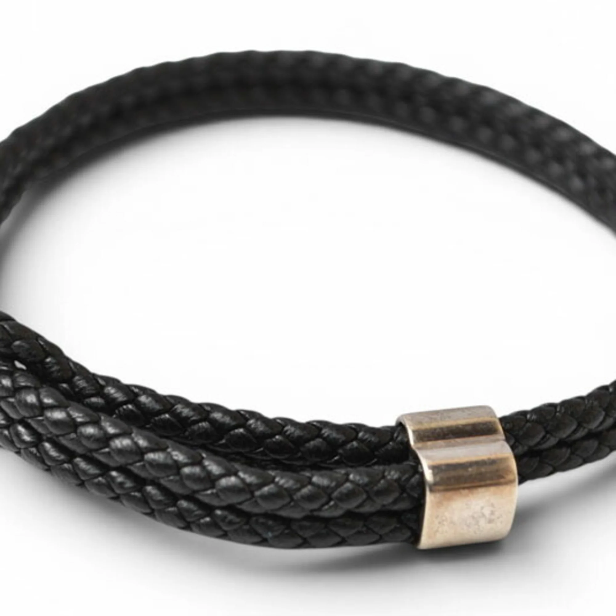 Charm Bracelet Leather and Sterling Silver Black