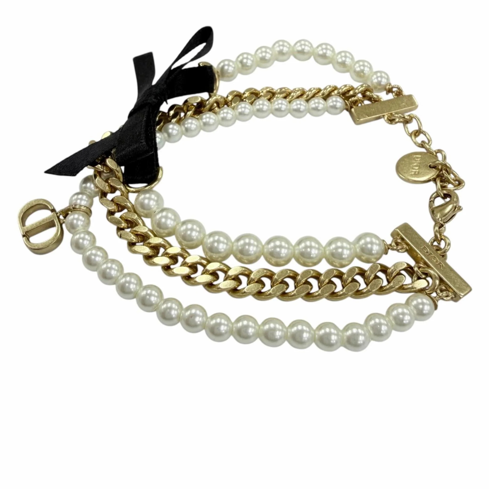 Montaigne 30 Toronto Bracelet Gold with Faux Pearl Ribbon Hardware - Image 2